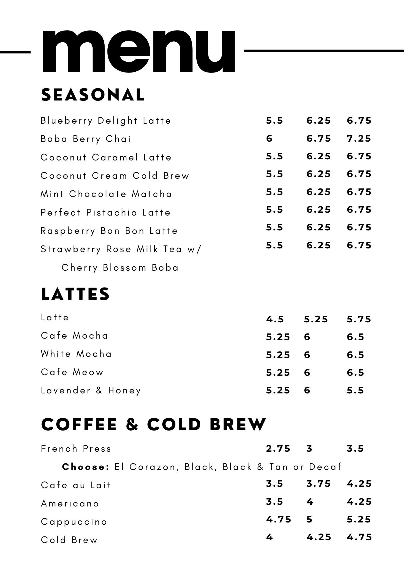 Menu — Nine Lives Cat Cafe