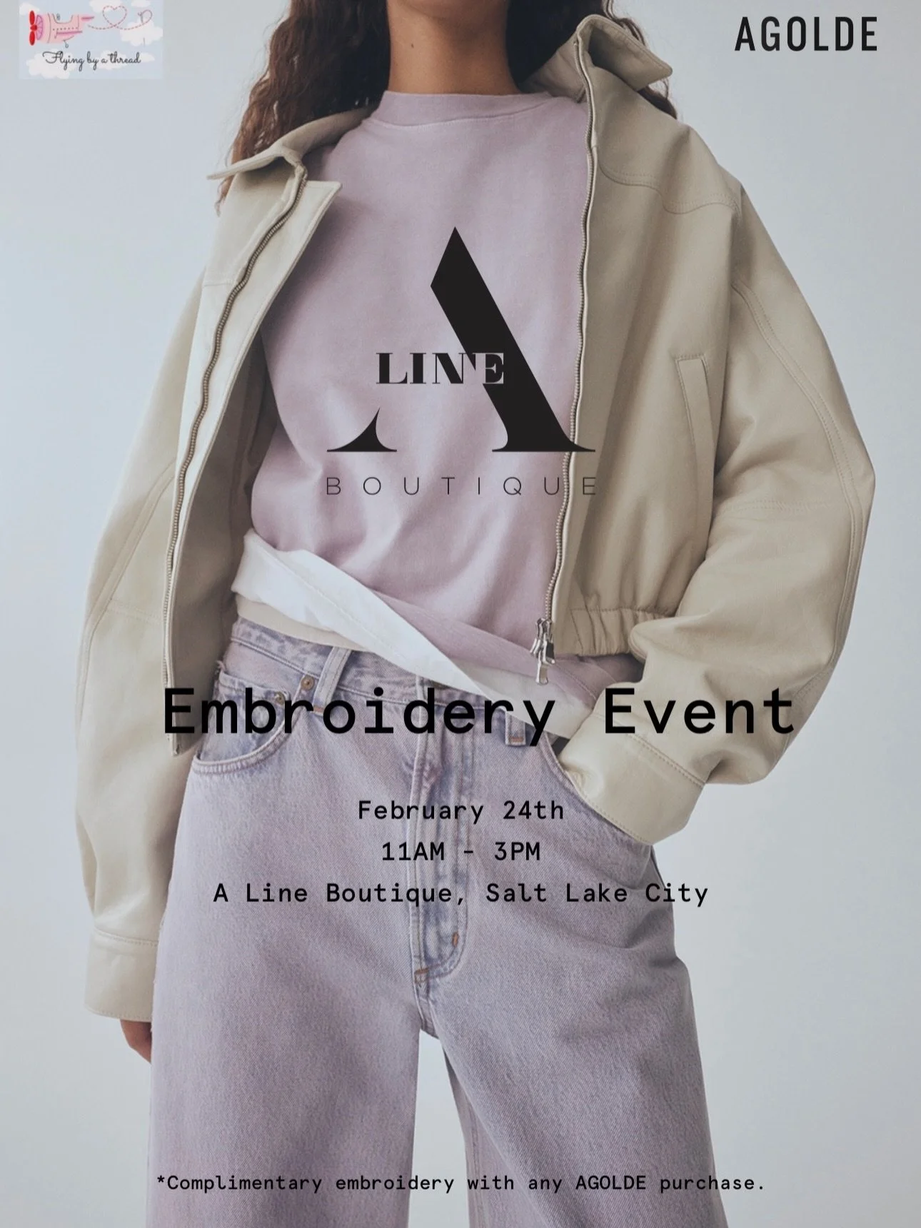 Salt Lake City, you asked for it ✨ Join us next Tuesday, February 24 from 11 AM to 3 PM for a special Embroidery Event with Citizens of Humanity and AGOLDE. Purchase any Citizens or AGOLDE piece and enjoy complimentary custom embroidery with @flyingb