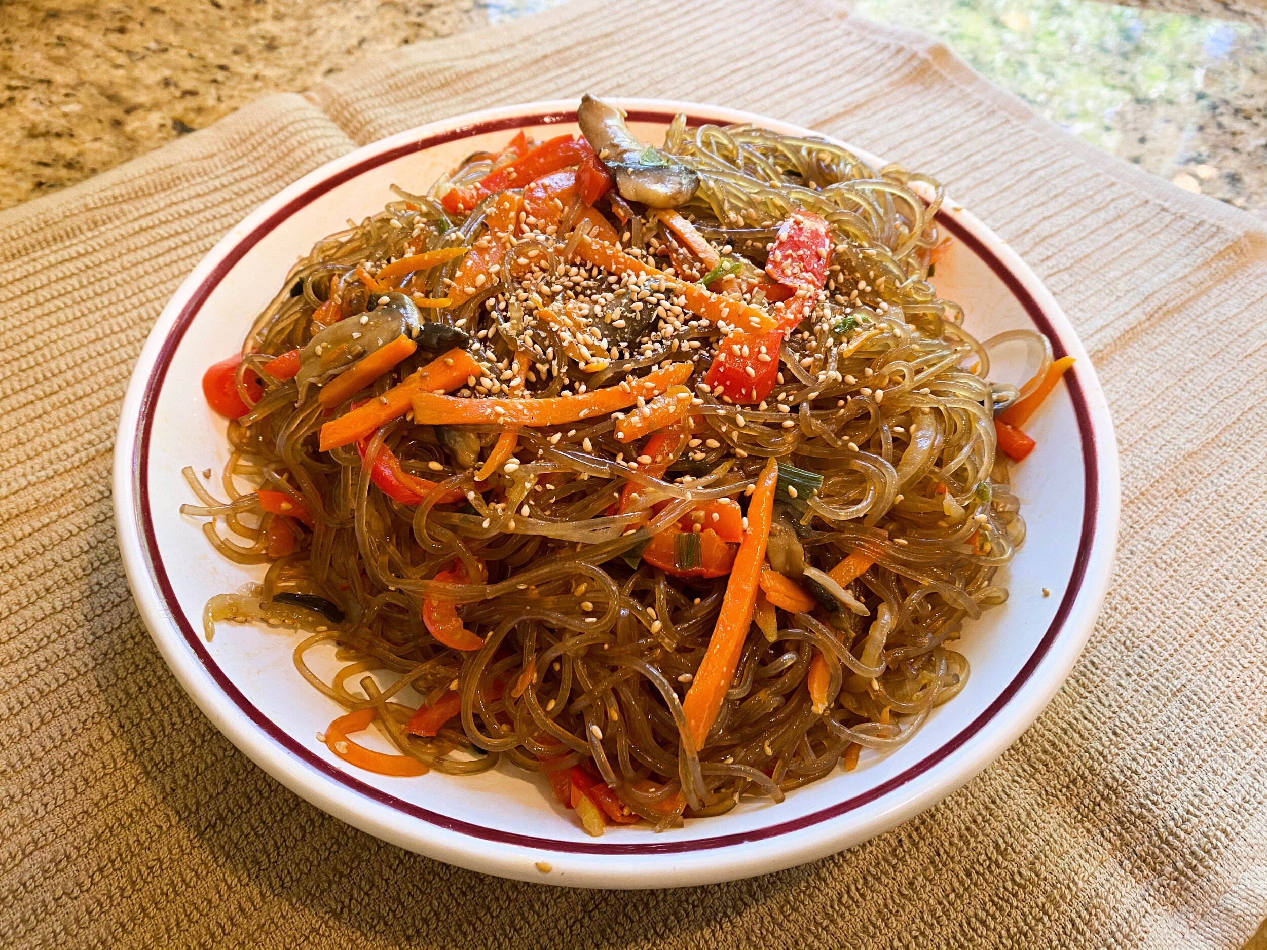 vegetarian japchae (korean glass noodles)
