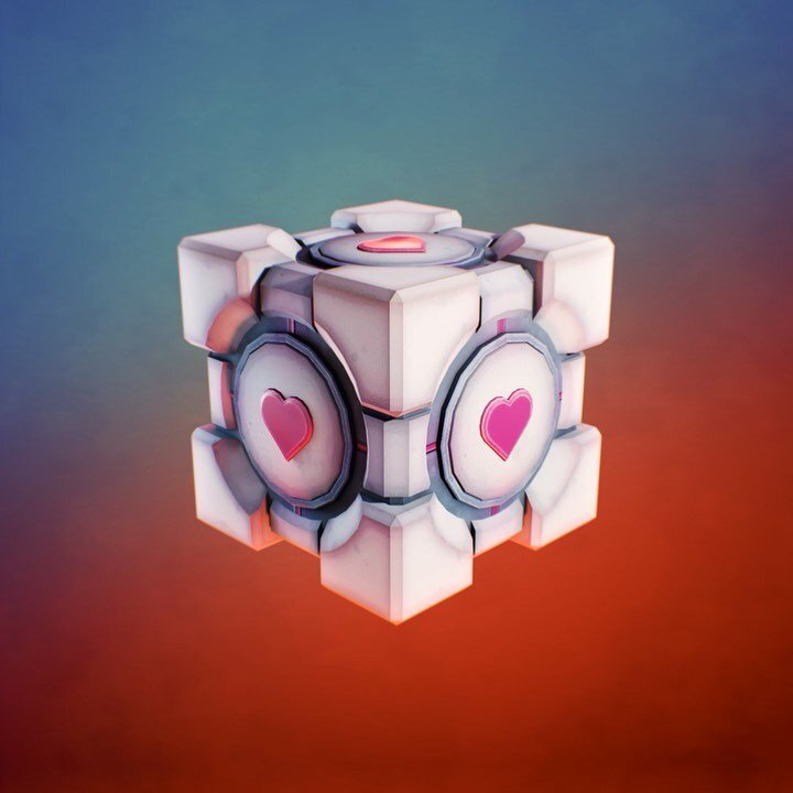 SWIPE &gt;&gt; Companion Cube from Portal in a stylised game asset way.. 🔵🔴 #b3d #portal #gameart