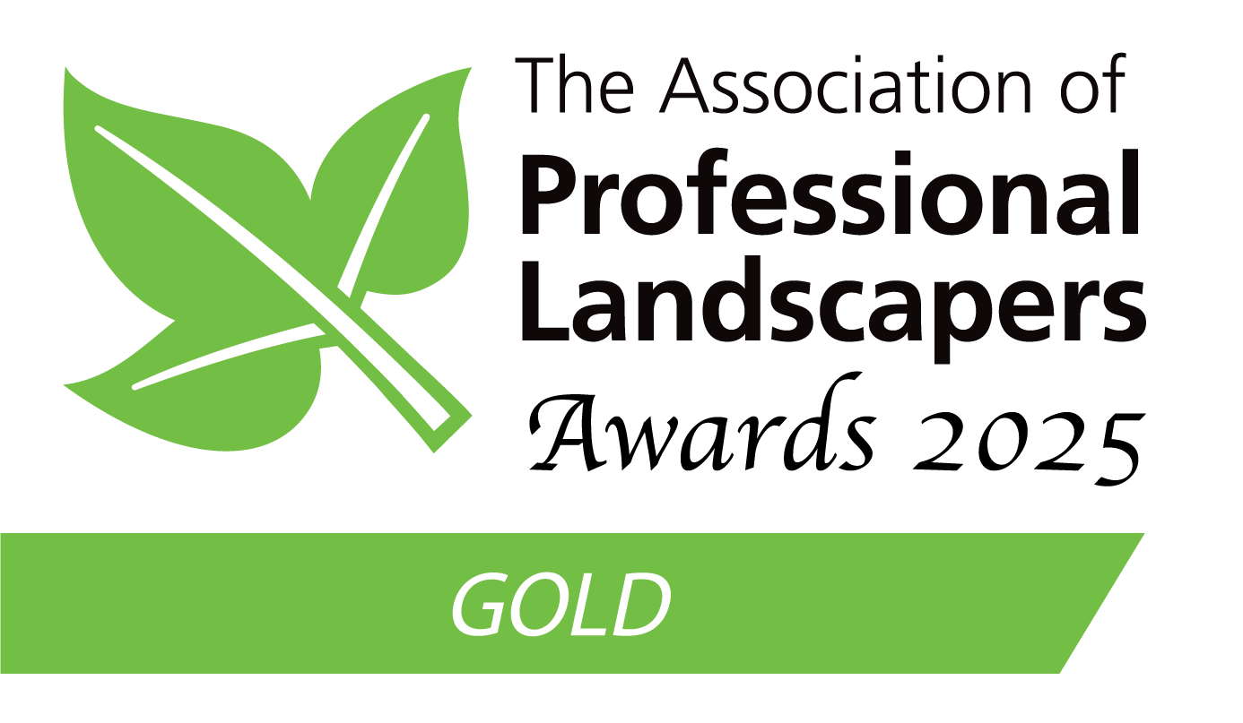 The logo of The Association of Professional Landscapers featuring a green leaf and black text, with a green banner at the bottom that says 'GOLD'.