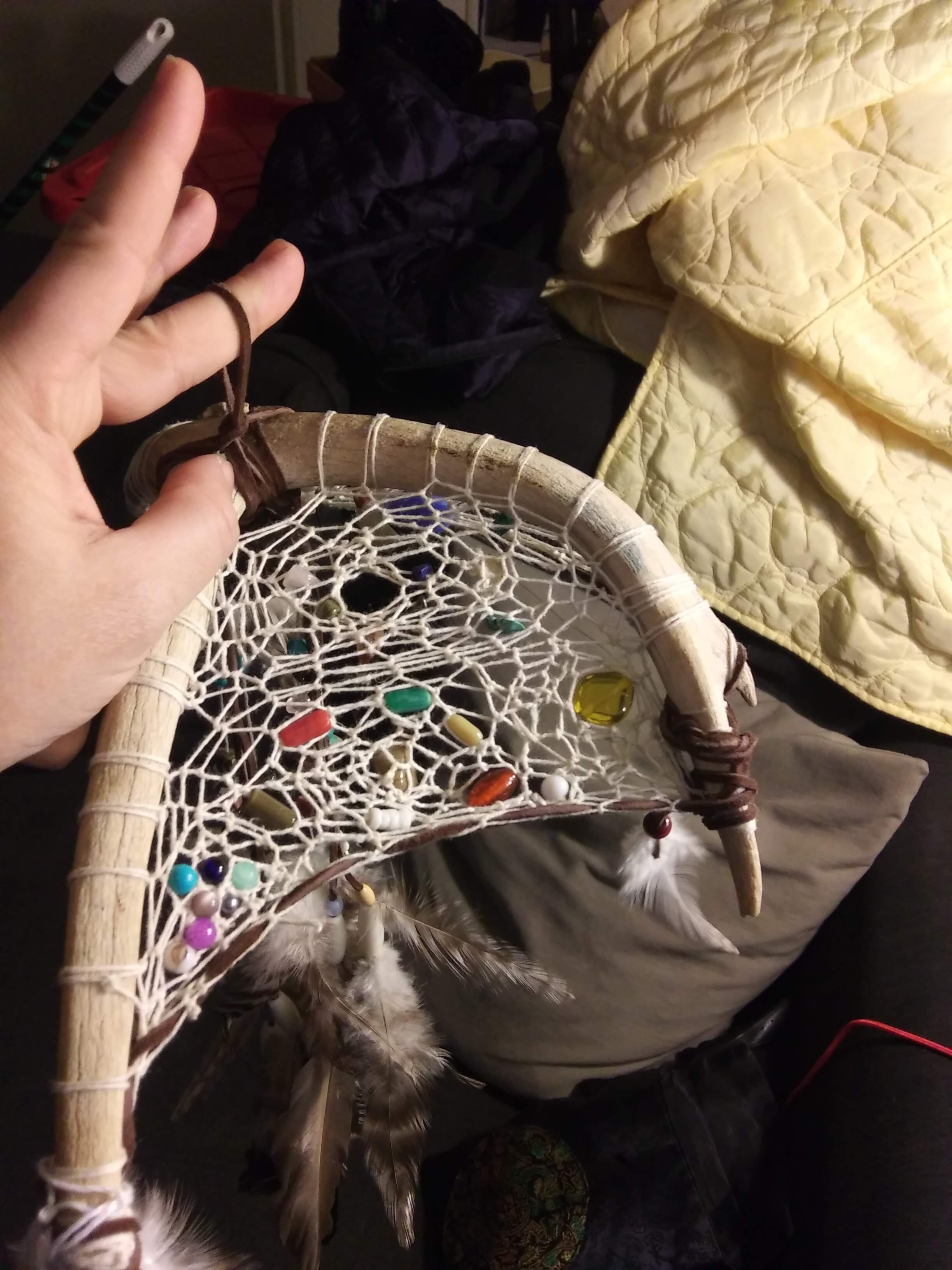 Deer Antler Walnut Spider Dream Catcher txt 001-2019