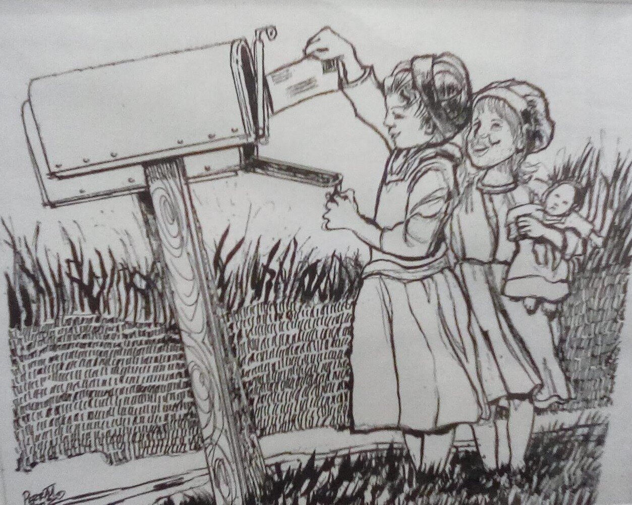 “Little Amish Girls Mailing A Letter” 003-2020