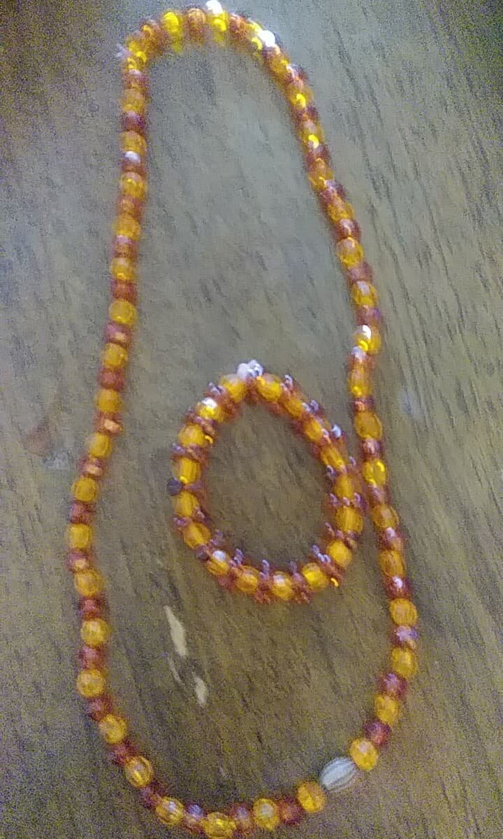 Orange and Purple Beaded Necklace and Bracelet