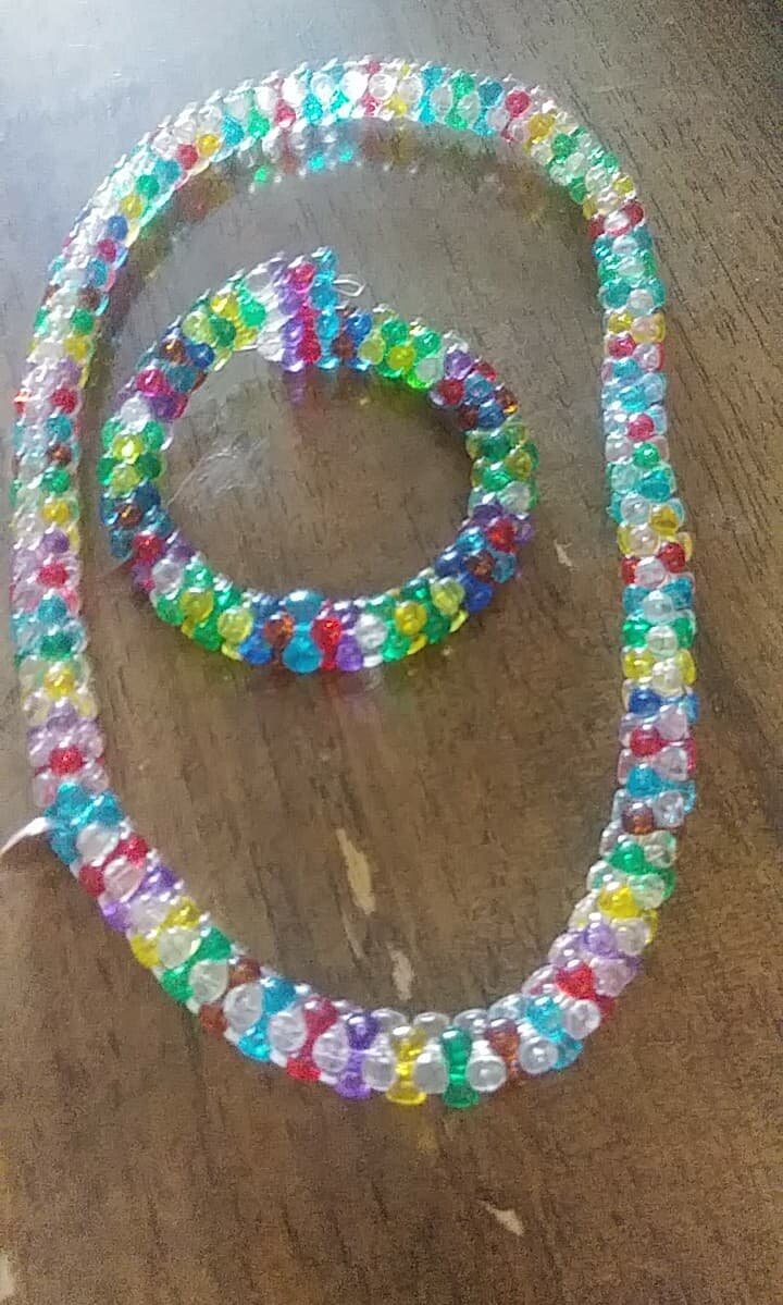Rainbow Beaded Necklace and Bracelet