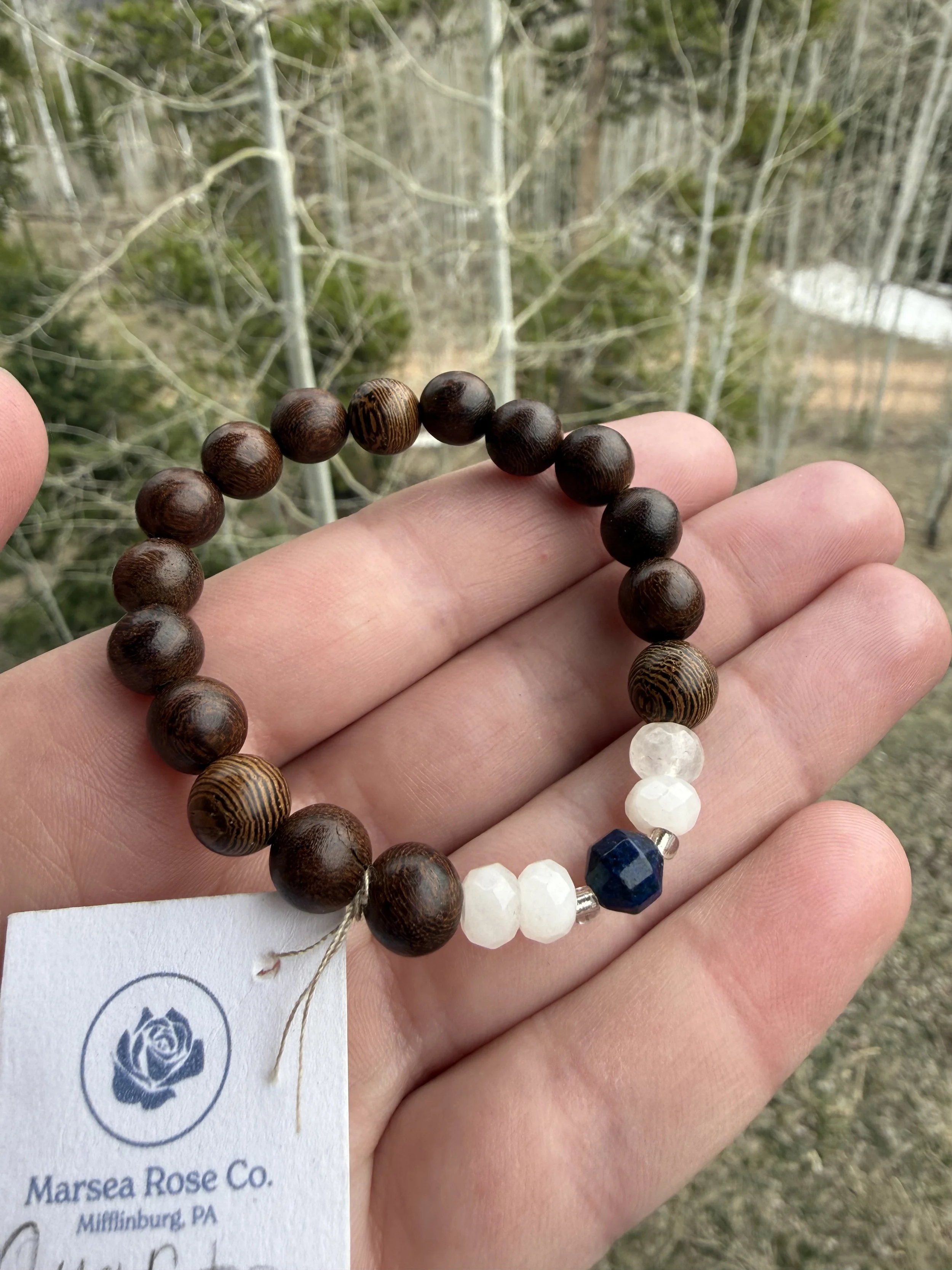 Lapis Lazuli and Quartz Hardwood bracelet