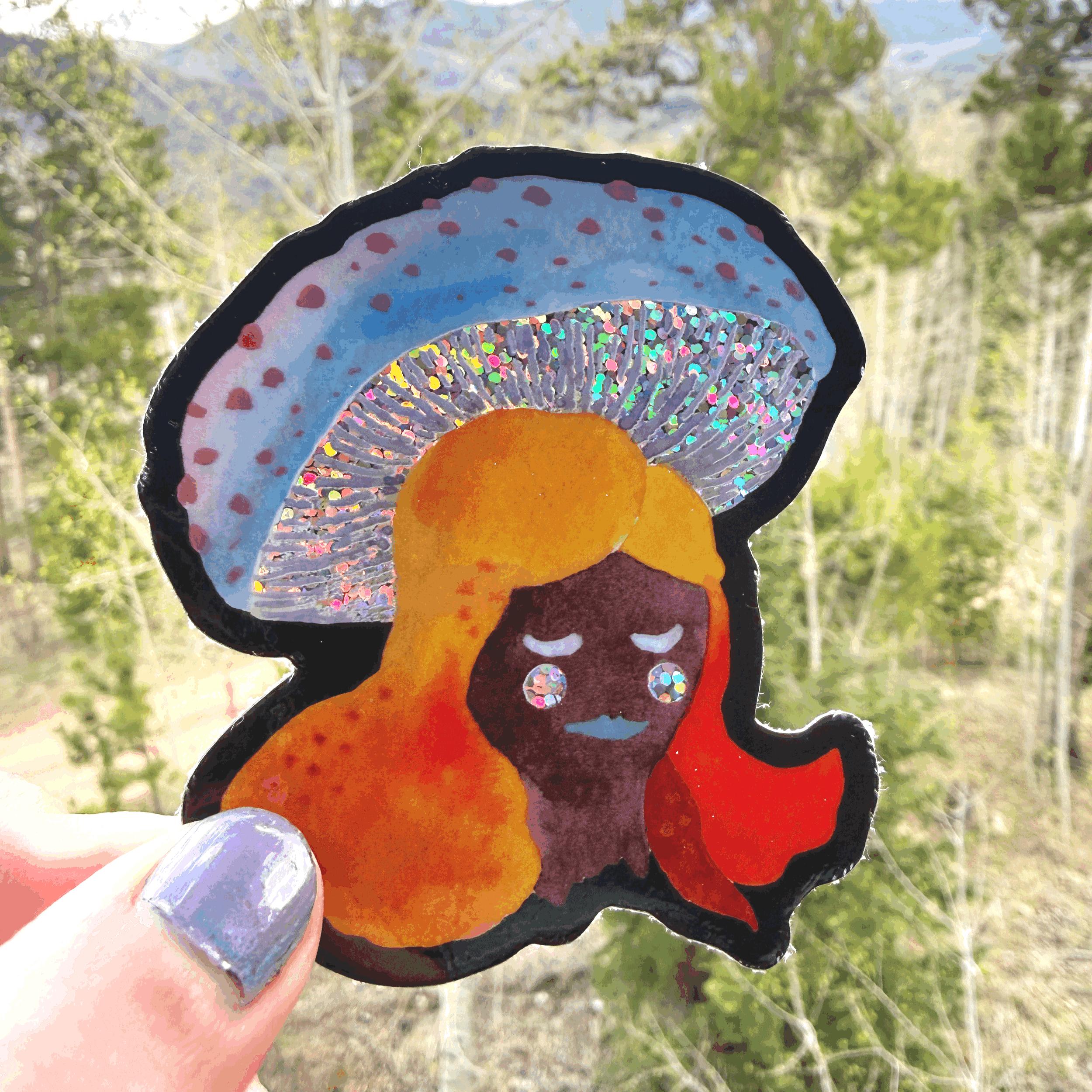 Shroom Lady Glitter Sticker
