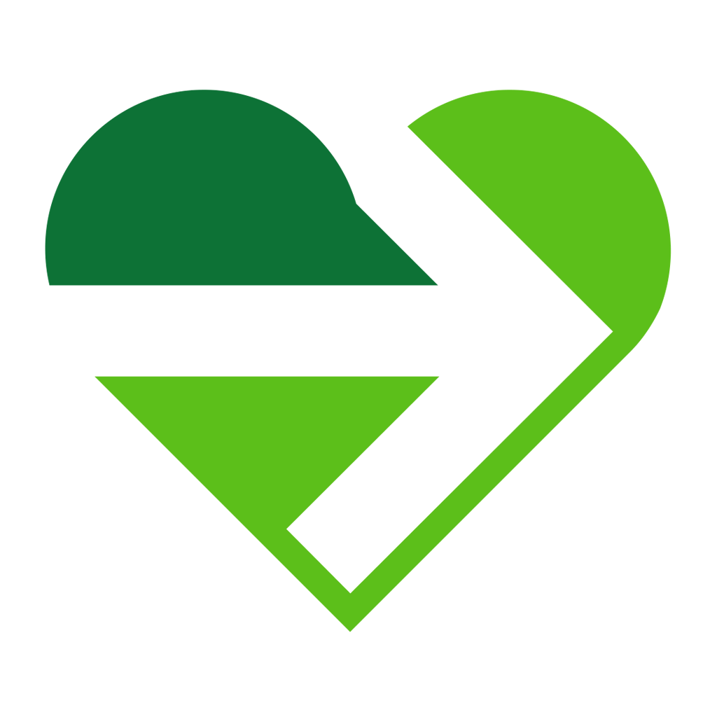 A graphic of a heart shape with a check mark inside it, featuring green and dark green colors.