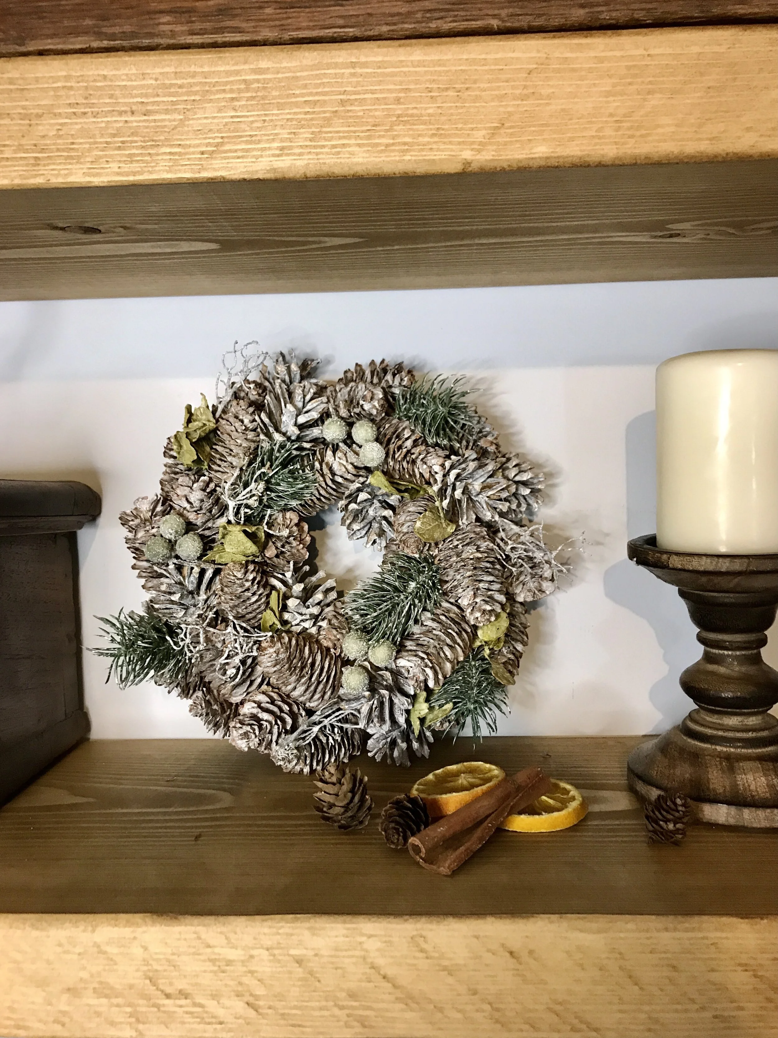 ev home small frosted pinecone wreath