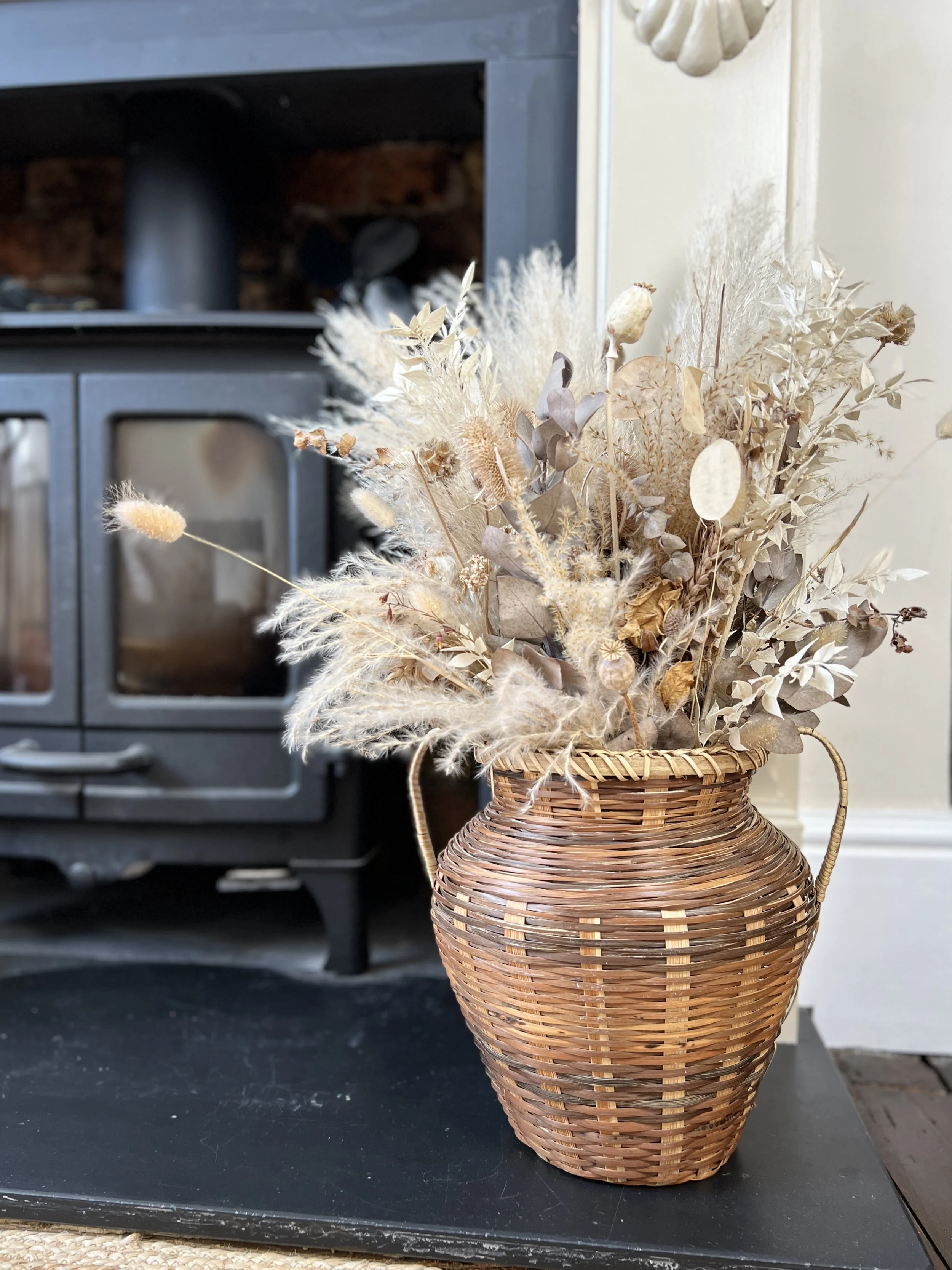 Vintage Wicker Urn Basket Vase