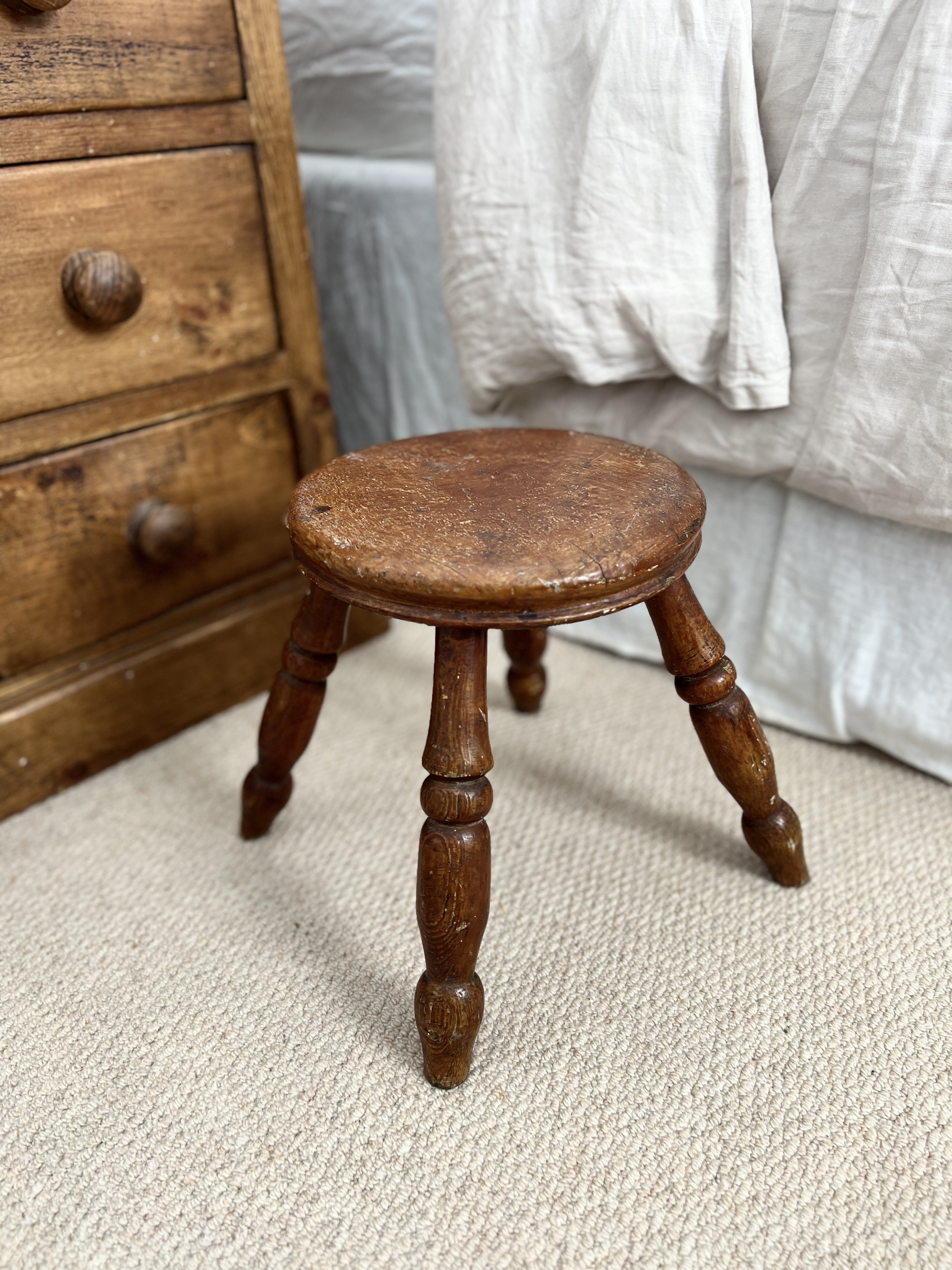 Antique Turned Wooden Milking Stool