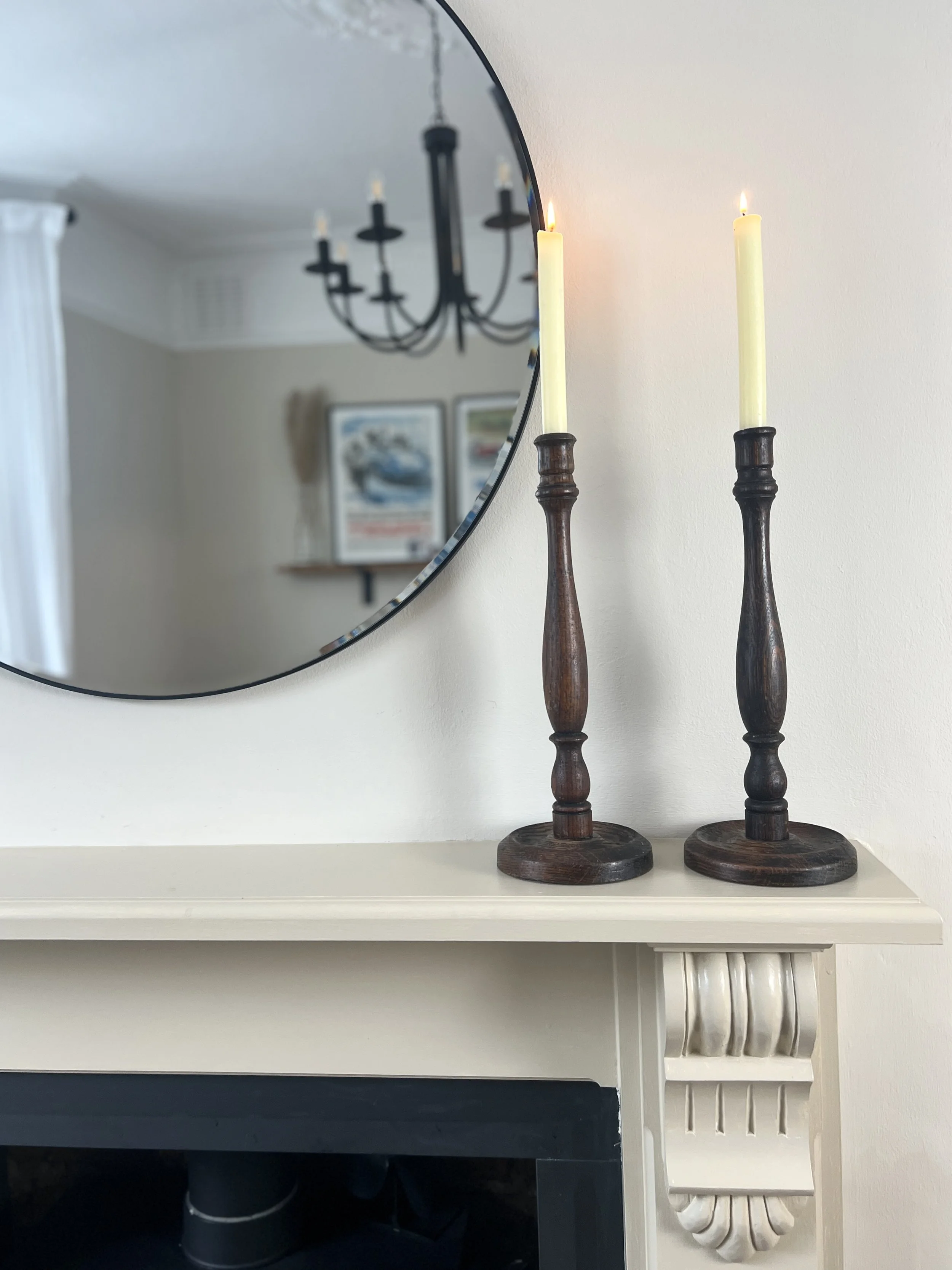 Pair of XL Antique Oak Church Candlesticks