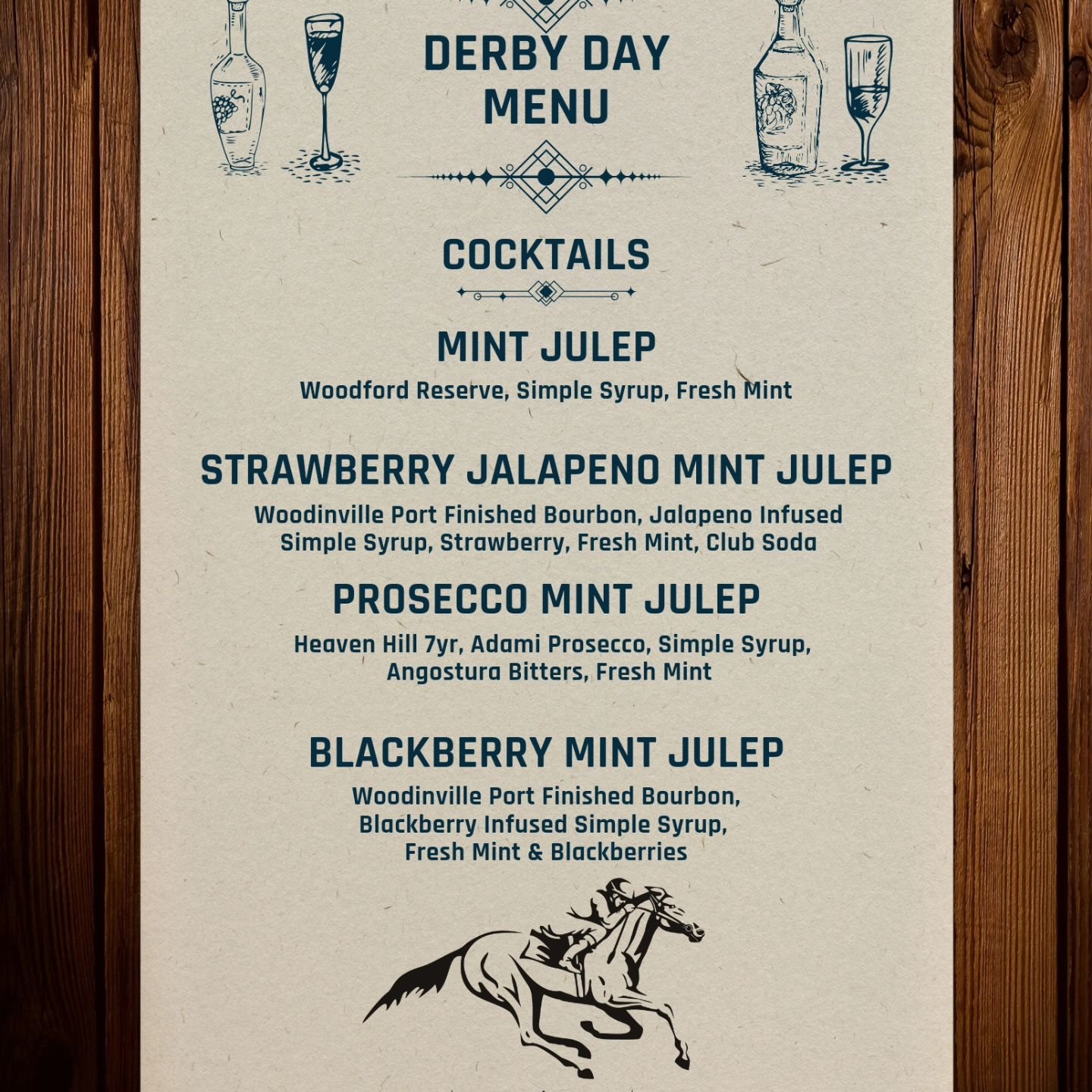 One day only derby day menu tomorrow!!! Check out our Facebook event page for details on contests and giveaways!!!!!!