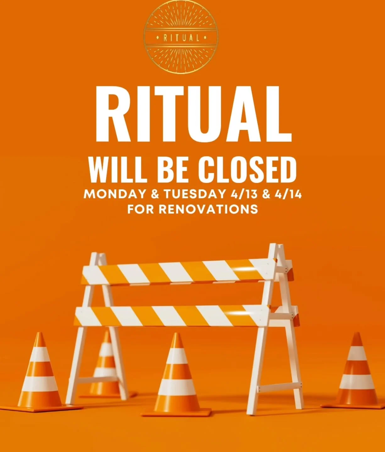 Unfortunately we will be closed this next Monday &amp; Tuesday so we can remove and refinish our remaining tables and booths. We will reopen Wednesday 4/15 @ 2pm!