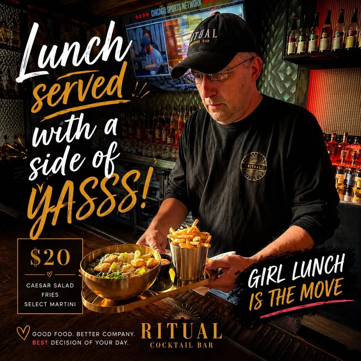 Everyone&rsquo;s catching on&hellip; 💅✨

GIRL LUNCH is officially the place to be 🍸

Caesar salad. Crispy fries. A martini moment.
All for $20.

The vibe? Unmatched.
The company? Even better.

Be honest&hellip; who are you bringing? Tag them 👇

🕑