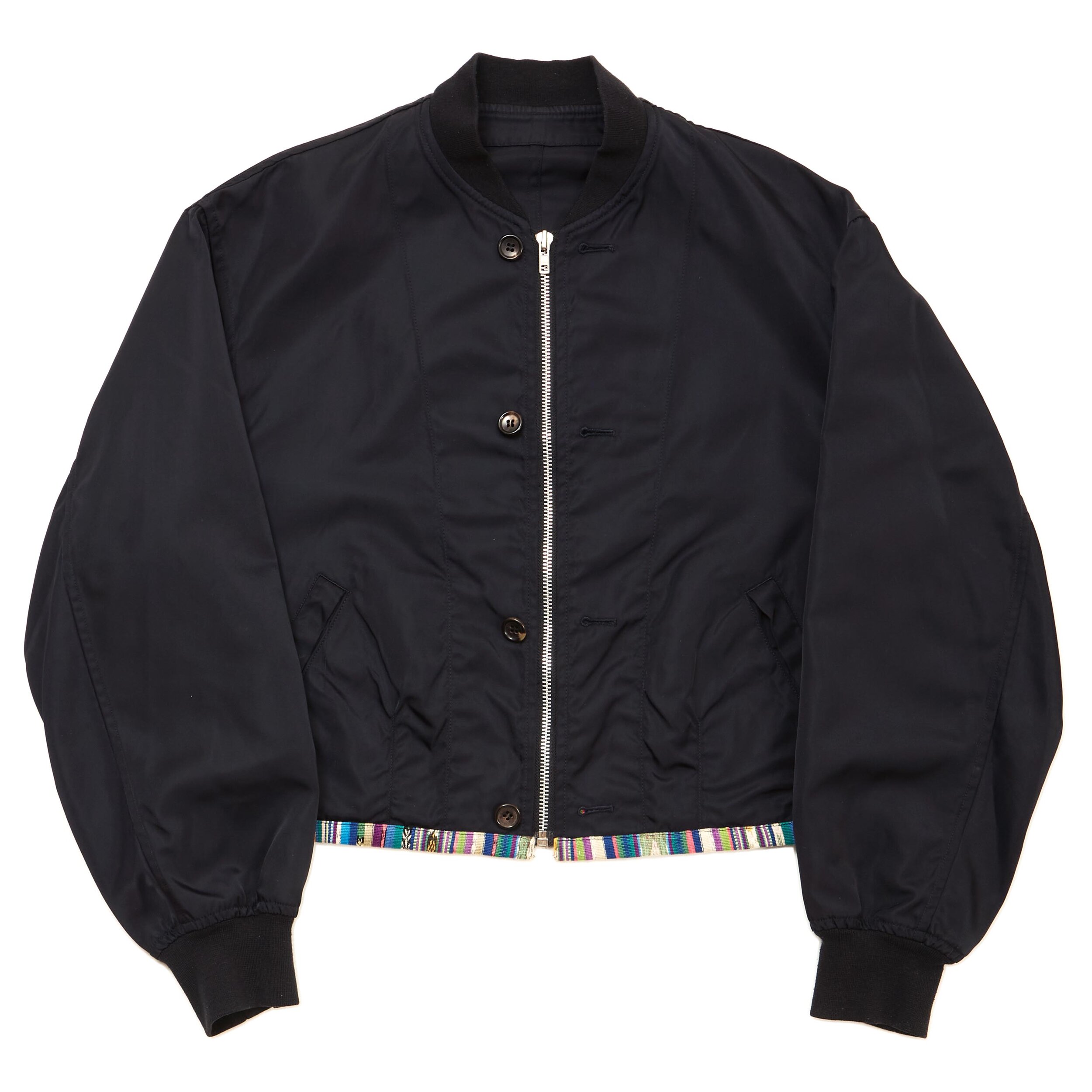 Nylon Bomber Jacket with Colorful Hem