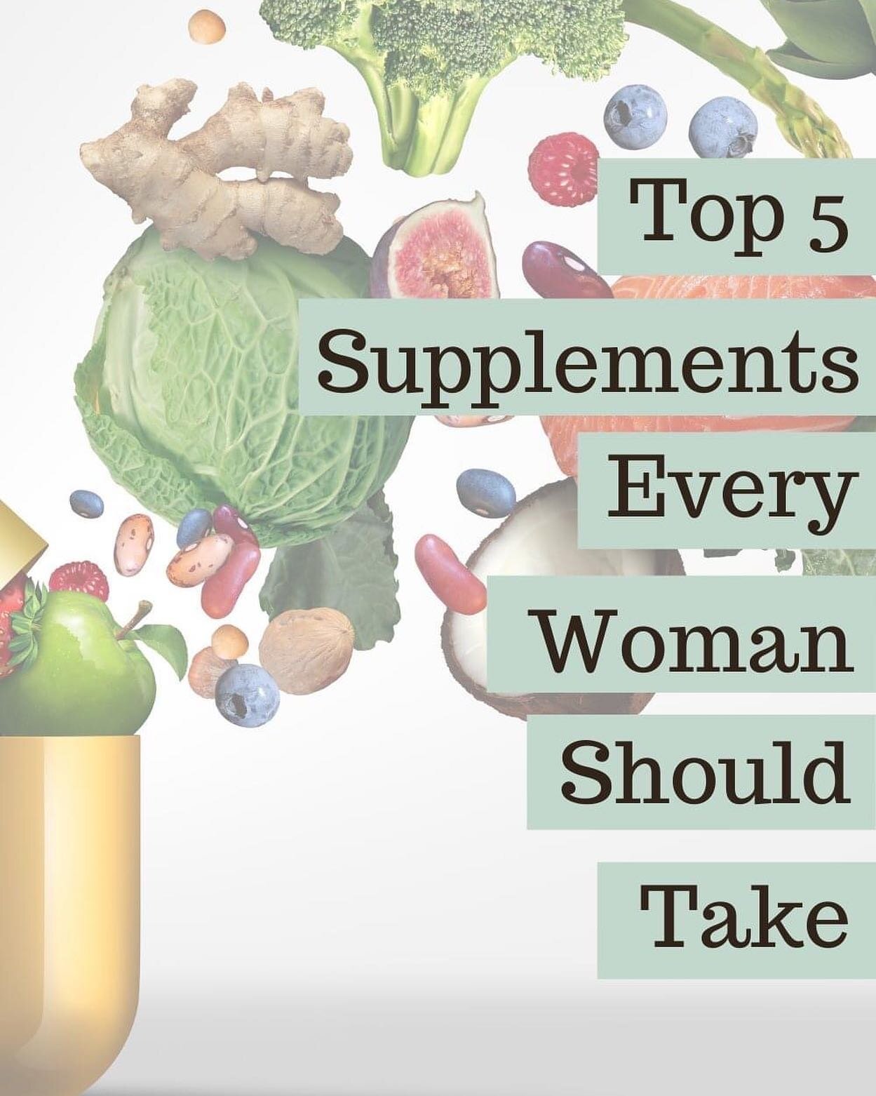 Food is just not the same as it user to be.  Farming practices, pesticides and modern day stress gets in the way of maximizing nutrition through food alone.
.
It's time to up your supplement protocol!  Read about the top 5 supplements every woman sho
