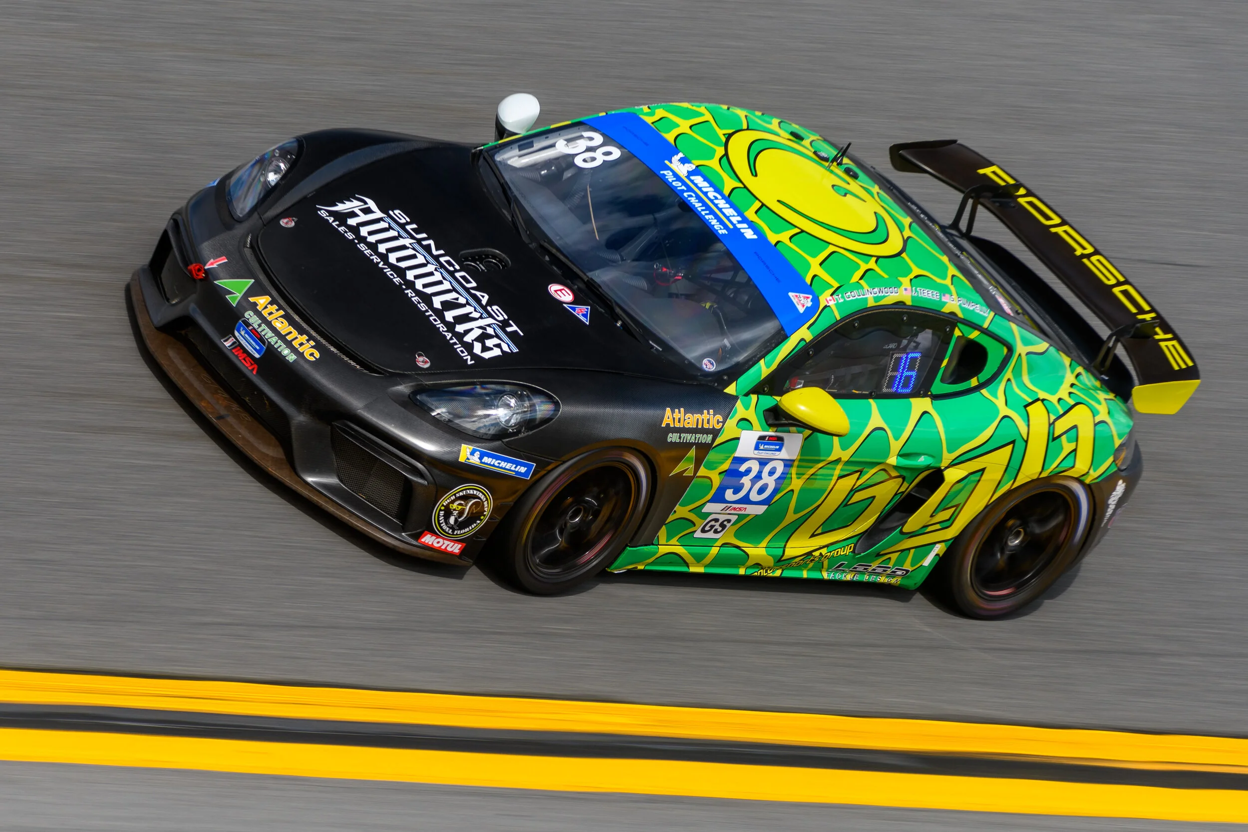 No. 38 BGB Motorsports Porsche 718 Cayman GT4 Clubsport - Thomas Collingwood (Canada)- John Teece (USA) - Spencer Pumpelly (USA)