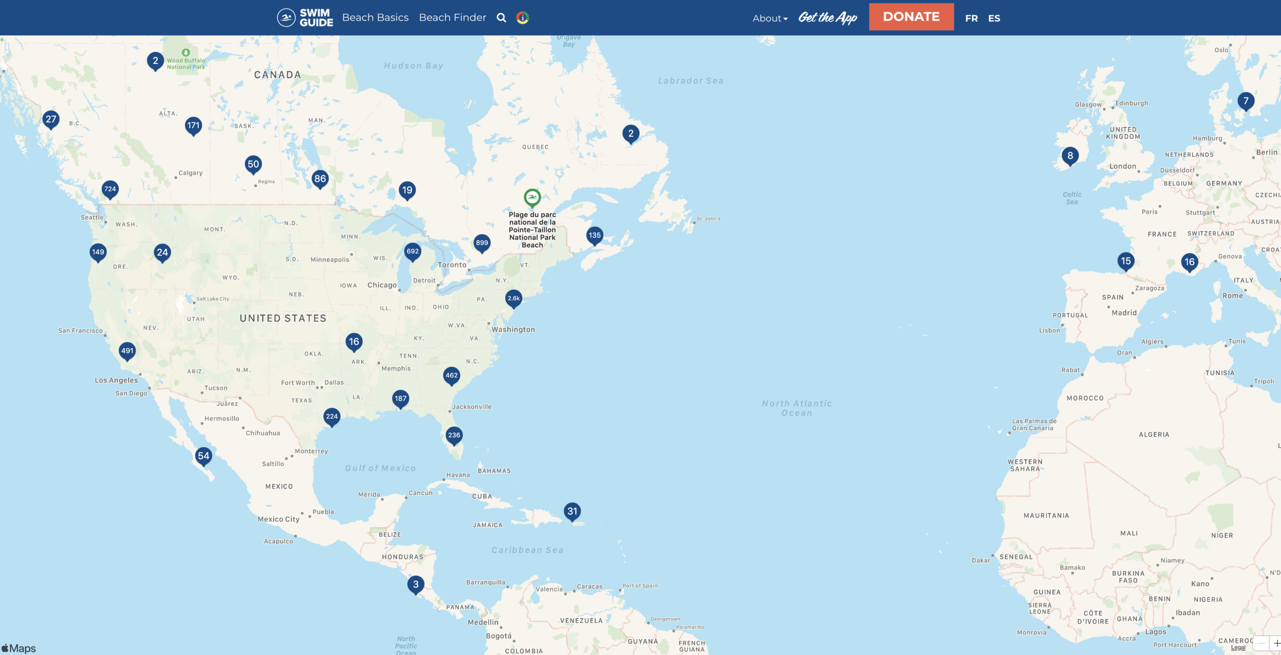 Swim Guide beach finder map