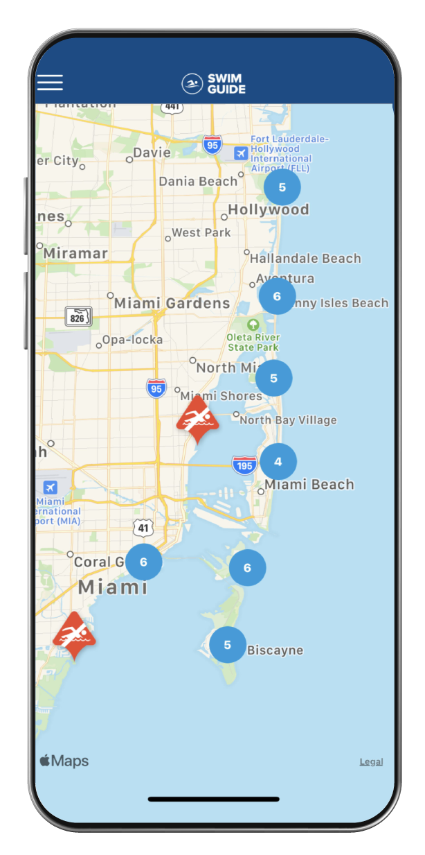 Swim Guide mobile app: Beach map
