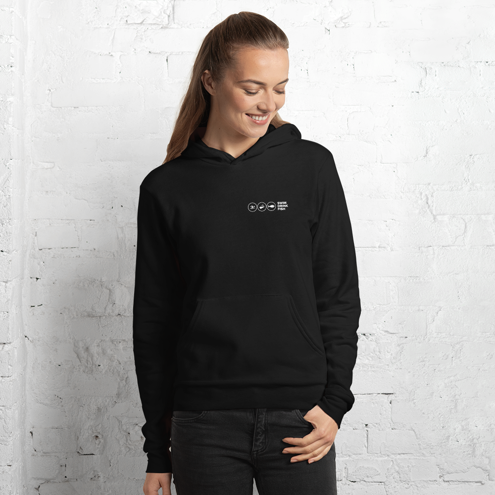 Front, Back & Sleeve Logo Hoodie — Swim Drink Fish