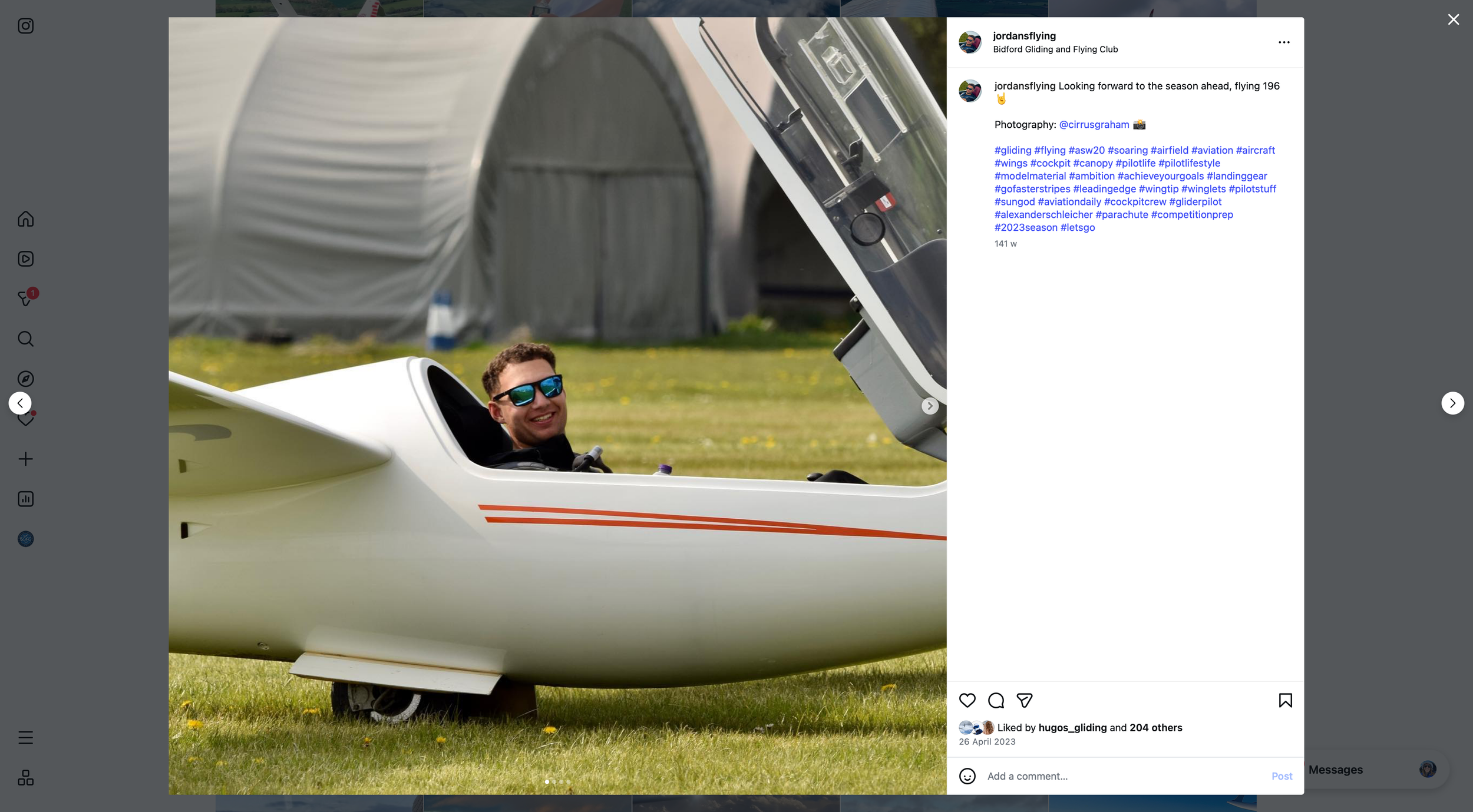 Jordan in his aircraft at Bidford