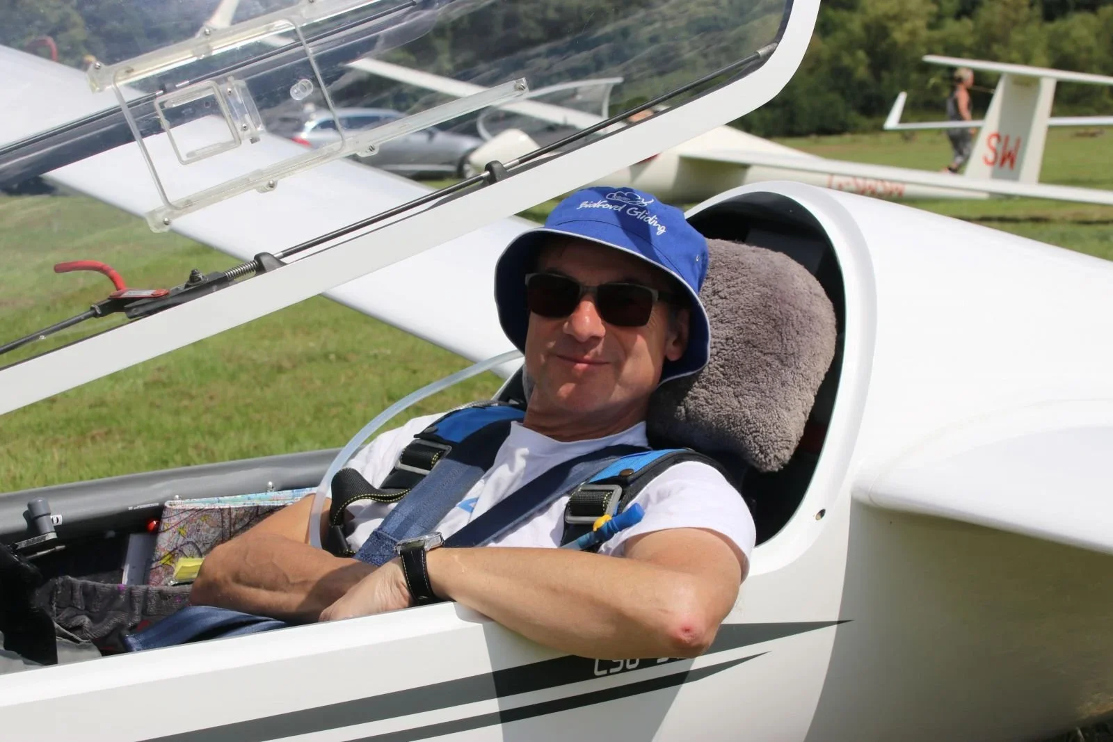  Paul Kaye in his LS8 glider waiting to be launched in a gliding competition.