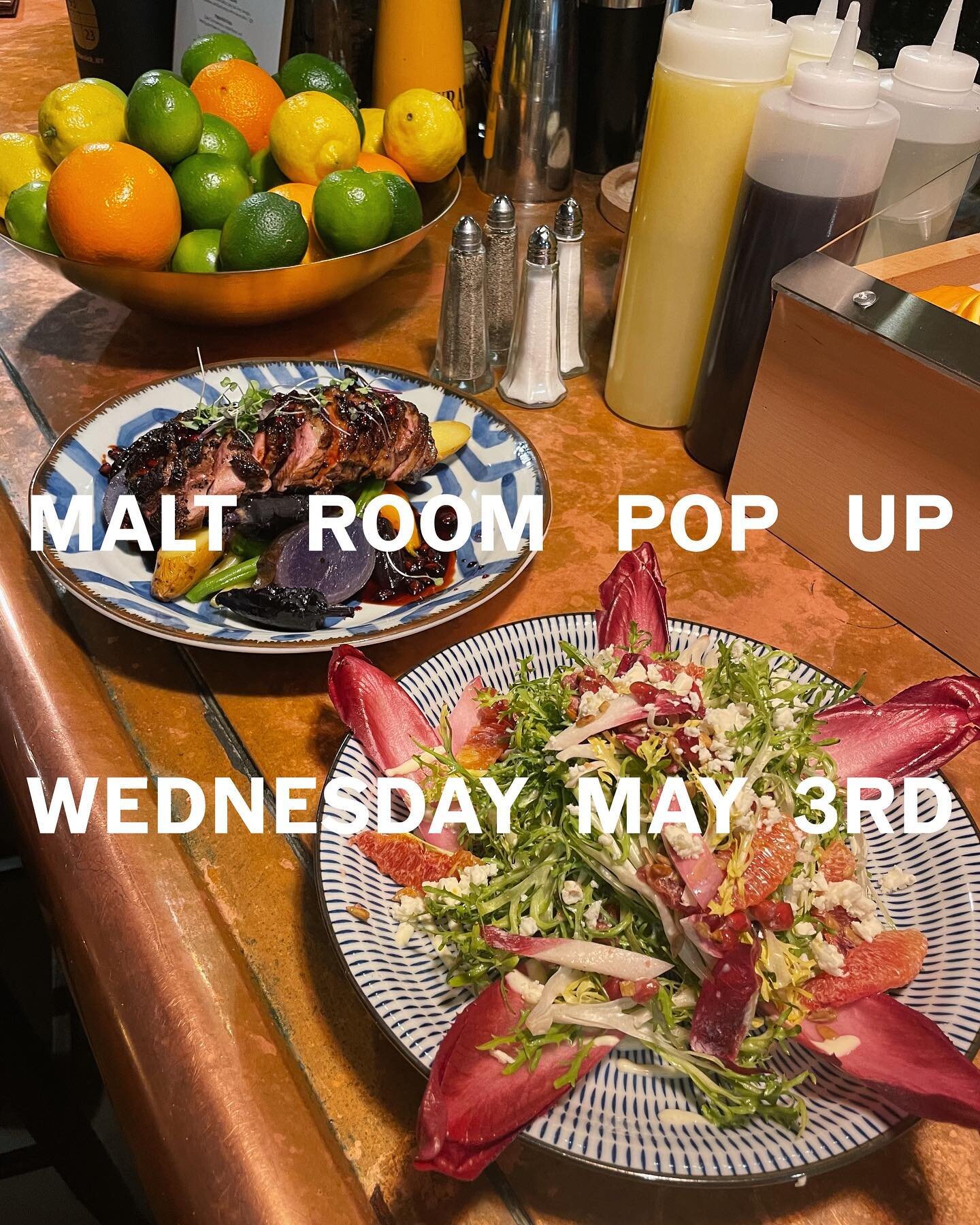 Happy May 1st! I hope everyone is ready for our second Malt Room Pop Up! Open to the public this Wednesday from 5-9pm!! We are gearing up for Cinco de Mayo with a full themed menu curated by Chef Nigel Peters. We will also have a specialty cocktail m