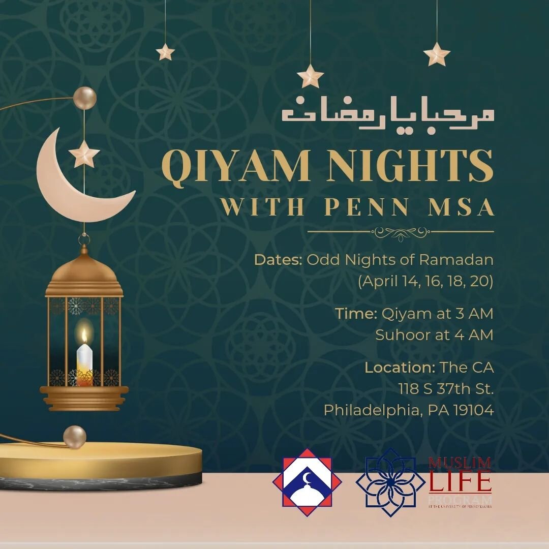 Salam everyone! We'll be having qiyam and suhoor at the CA for the remaining odd nights of Ramadan, starting tonight. You are welcome to stay after taraweeh for Qiyam at 3am and suhoor at 4am. Please make sure to register for suhoor using the Eventbr