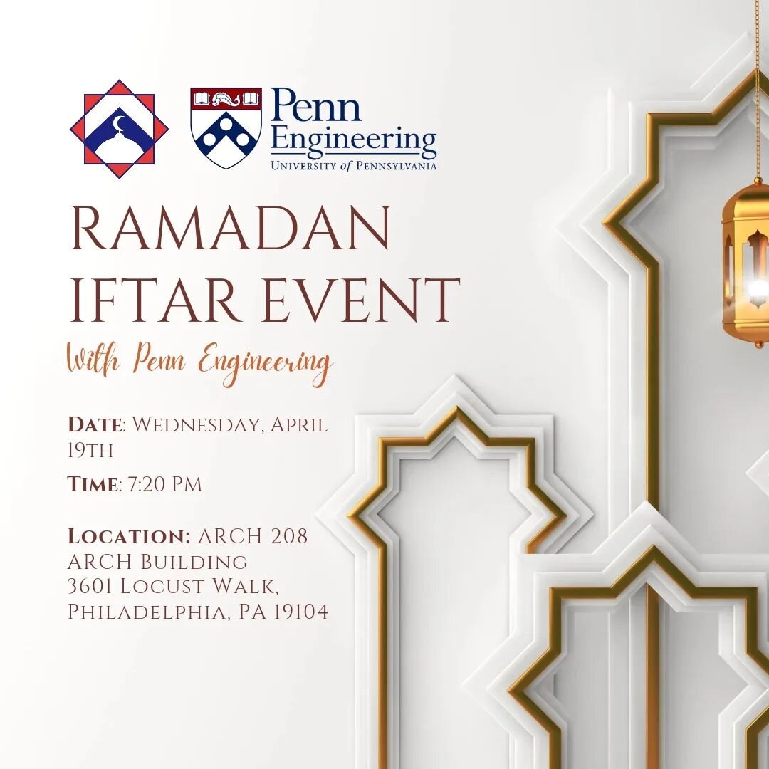 Salaam everyone! We will be having an iftar event tonight in collaboration with the Penn Engineering (@pennengineering ), and it will hosted in ARCH 208 which is the location where we usually pray jumnah. We hope to see you all there!