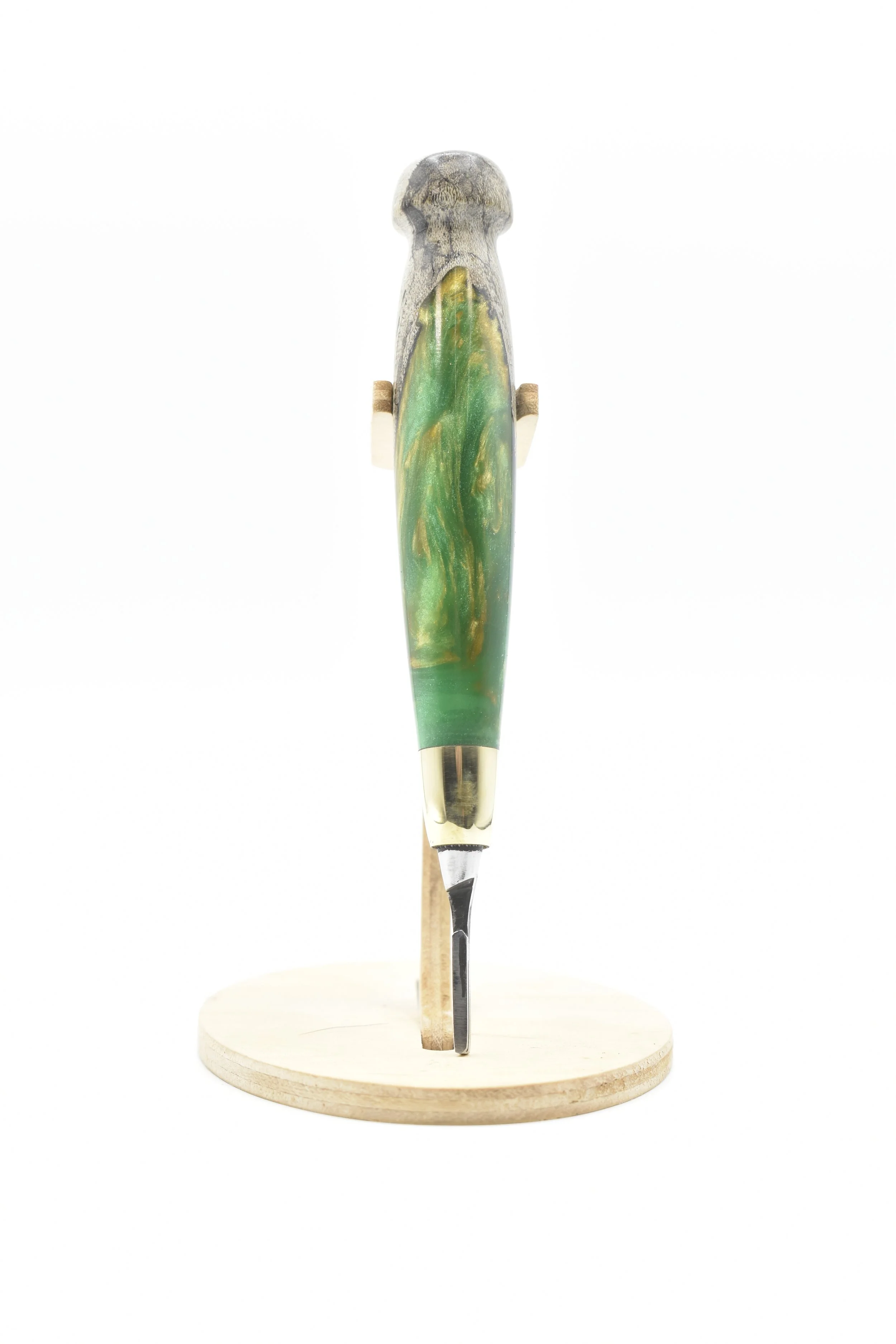#3 Round Handle Scalpel – Green Resin & Hackberry Wood