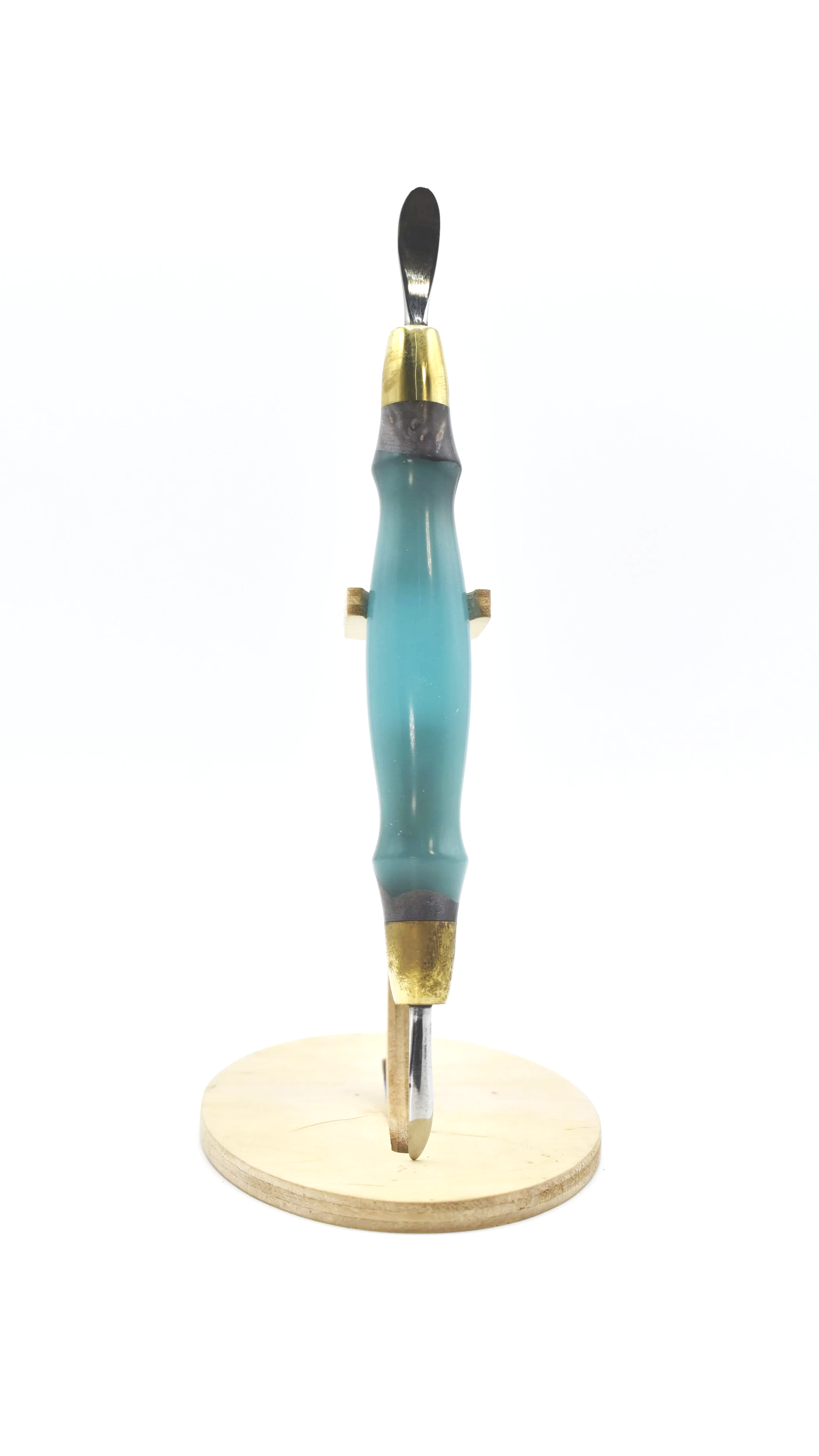 Leather Modeling Spoon – Turquoise Resin & Gray Dyed Maple Burl Handle with Medium & Large Spoons