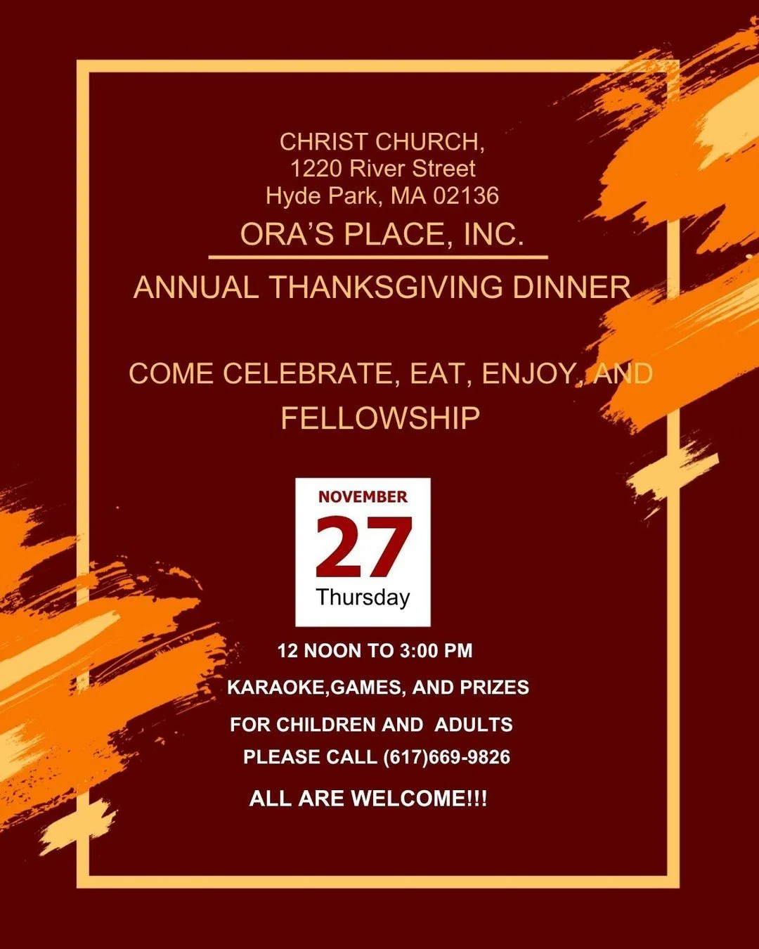 Giving thanks together 🧡
Ora&rsquo;s Place Annual Thanksgiving Dinner, 11/27, 12&ndash;3 PM in Hyde Park. All are welcome!