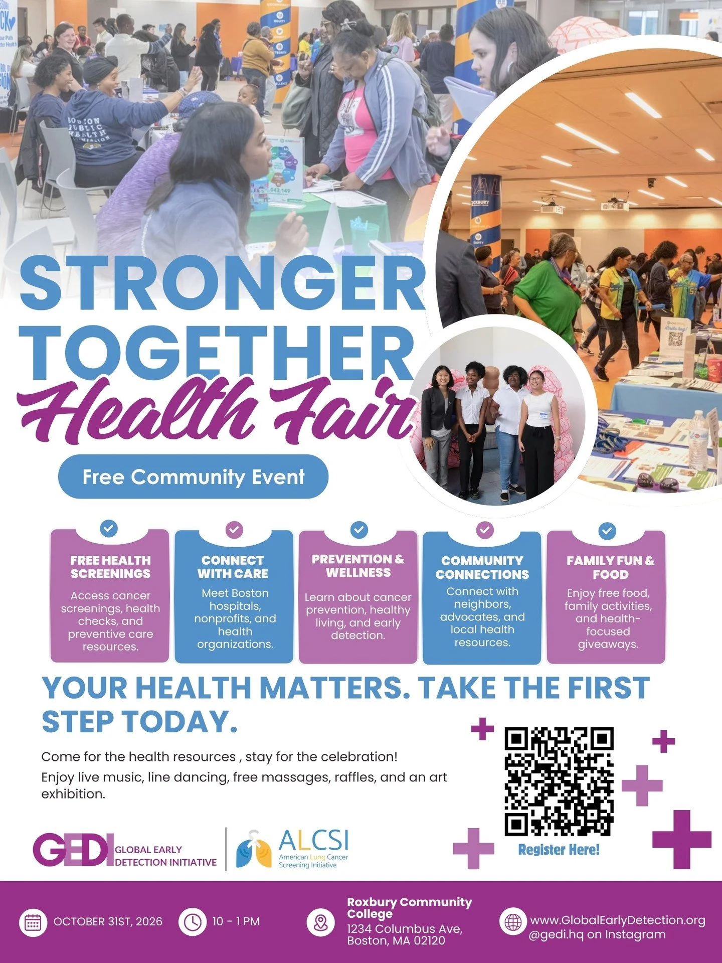 Stronger Together Health Fair- A free community event!

A fun-filled day of health resources, live music, raffles, line dancing, free massages, fall fest activities, and more!! 

Earn 1,000 points an hour! 

Saturday, October 31st, 10am - 1pm 
Roxbur
