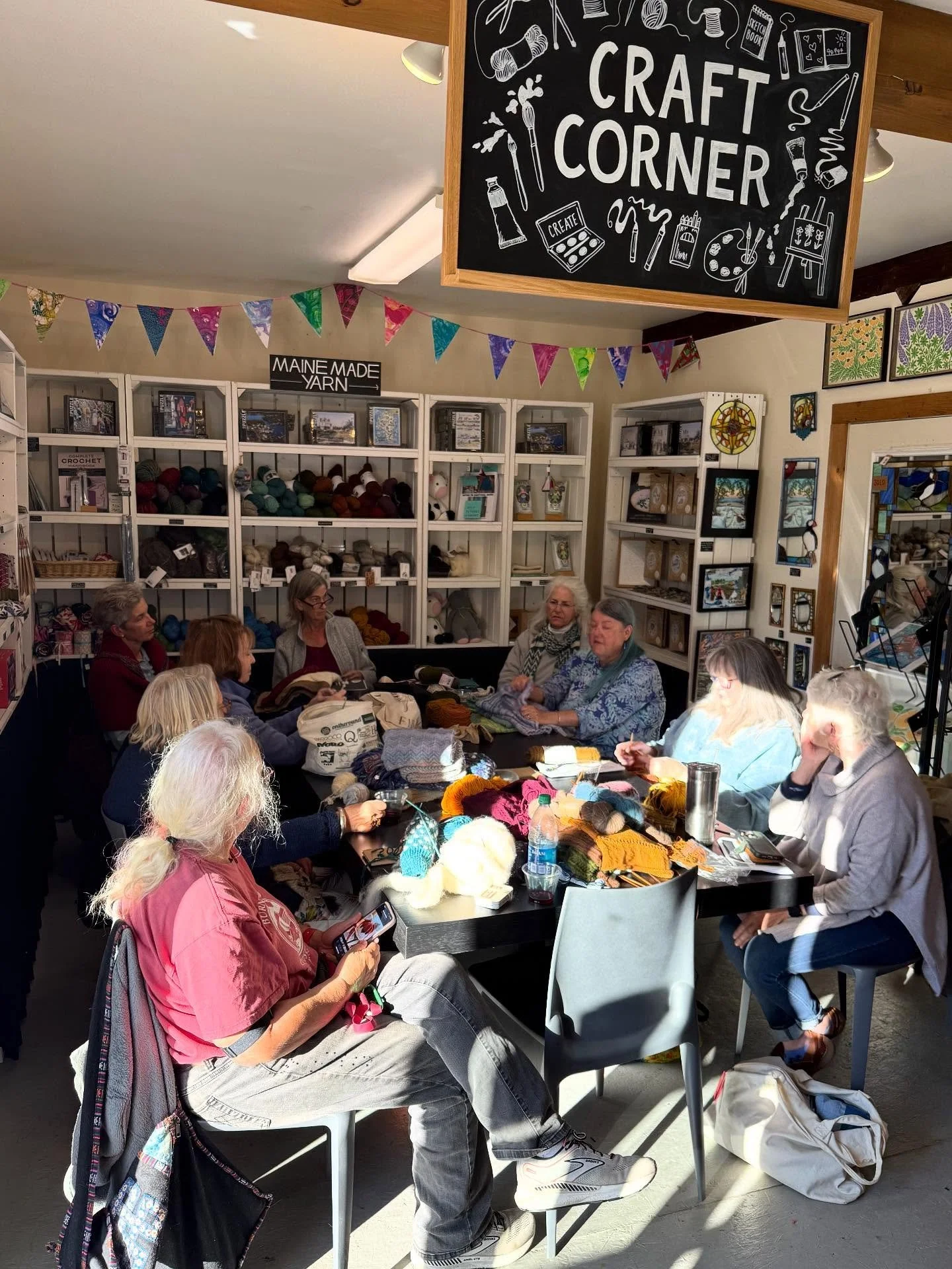 Our knitting show &amp; tell this week was the sweetest &mdash; a full table, abundant projects, and so much talent gathered in one place. We&rsquo;re so grateful for this cozy, creative community we love so much. 

Knitting group continues every Wed