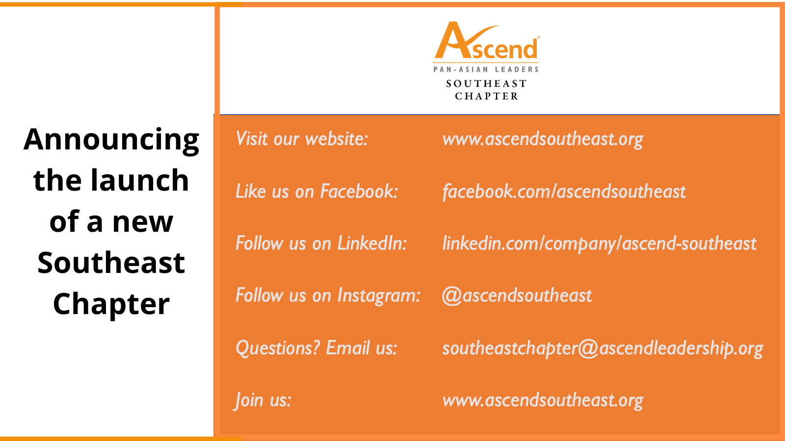 Announcing the launch of a new Southeast Chapter!