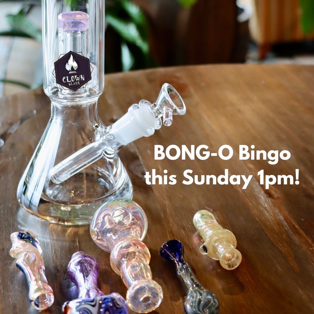 BONG-O Bingo is back this Sunday!!⁠
⁠
✨️ Wether you're celebrating the 4/20 holiday, looking for a beautiful new glass piece or just want to try your luck, we are giving away the best glass in town from Clown Glass! ⁠
⁠
❗️ Free to play, 21+ only! ⁠
⁠