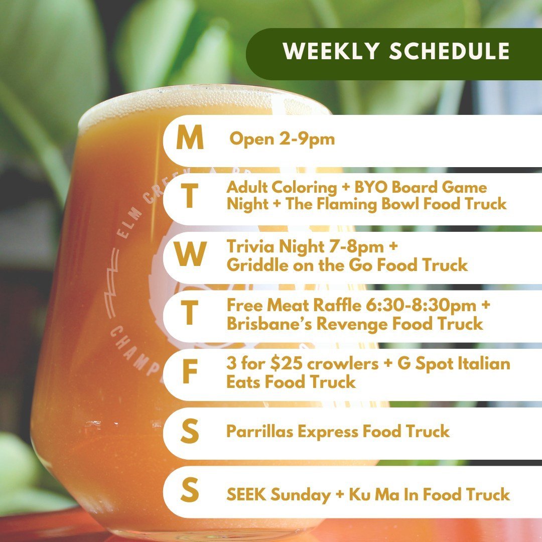 Back to the grind after a long weekend, we will keep things chill for you this week! ⁠
⁠
Check out our lineup of food trucks each day, our daily events and we are getting closer to our Anniversary Party so make sure you check out what we've got going