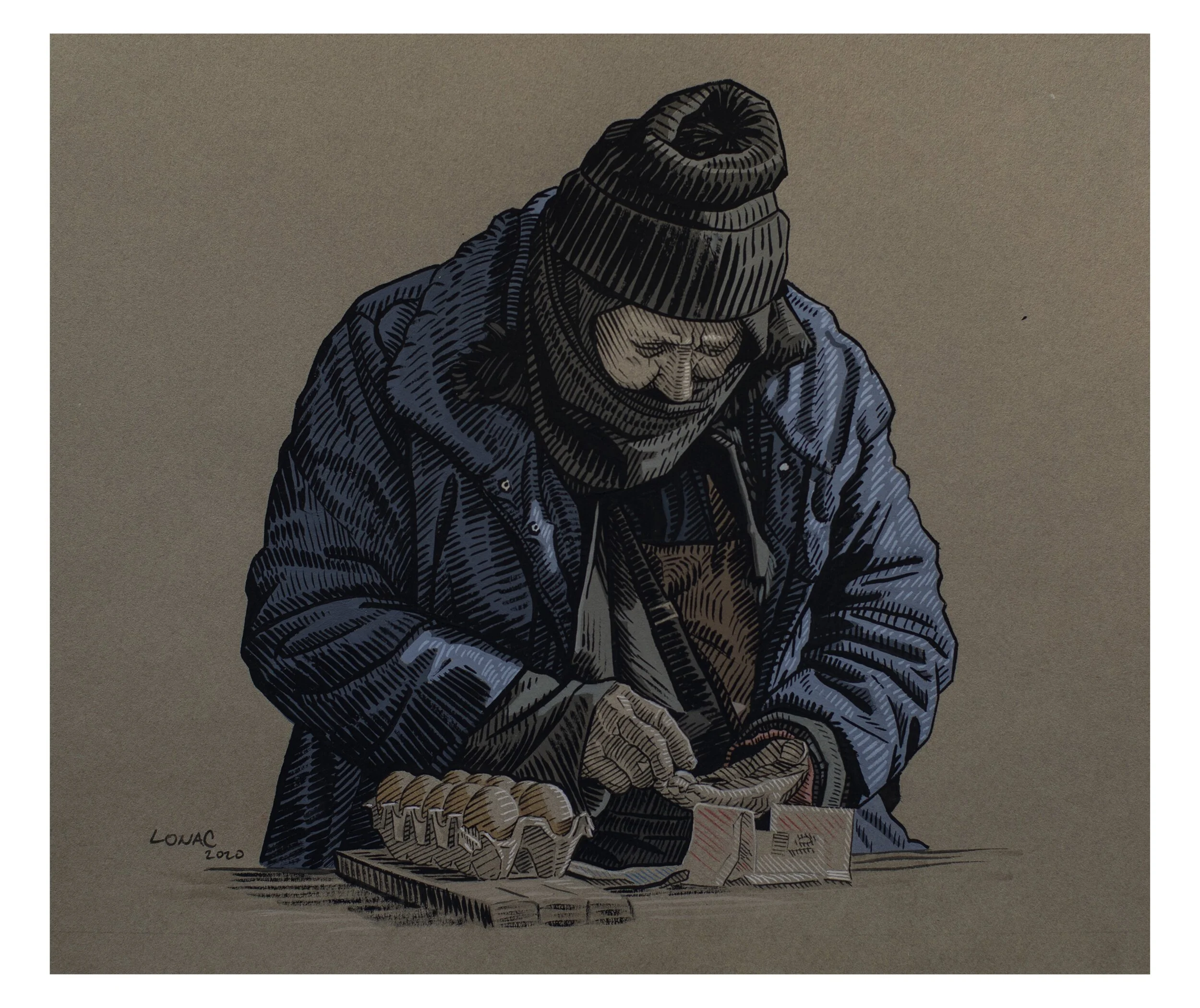  ink, gouache, and pencil on toned paper    34 x 29 cm, 2020.       