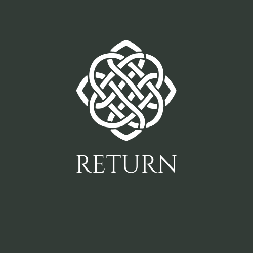 Logo with an intricate knot design and the word 'RETURN' below it on a dark background.