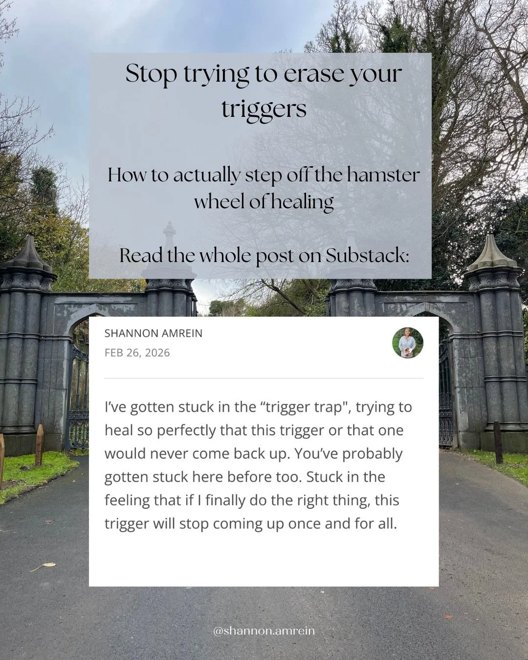 Please let go of the idea that you have to erase your triggers to be "perfectly healed". Swipe through to understand why erasing your triggers isn't the answer and to start understanding the process of acceptance. Then head to Substack for 