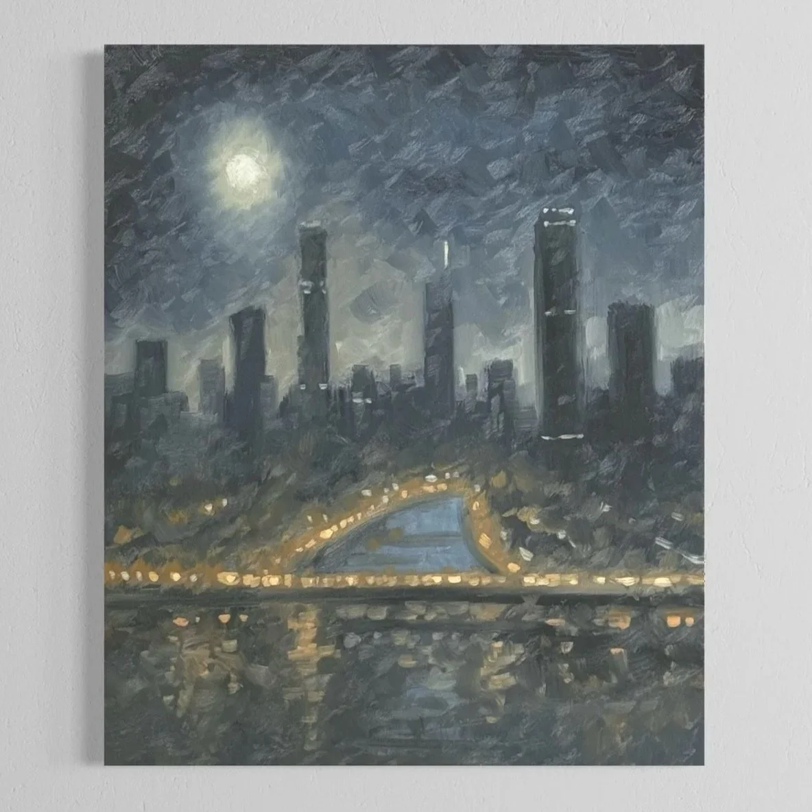20 x 24 Chicago Quiet Moonlight Riverwalk