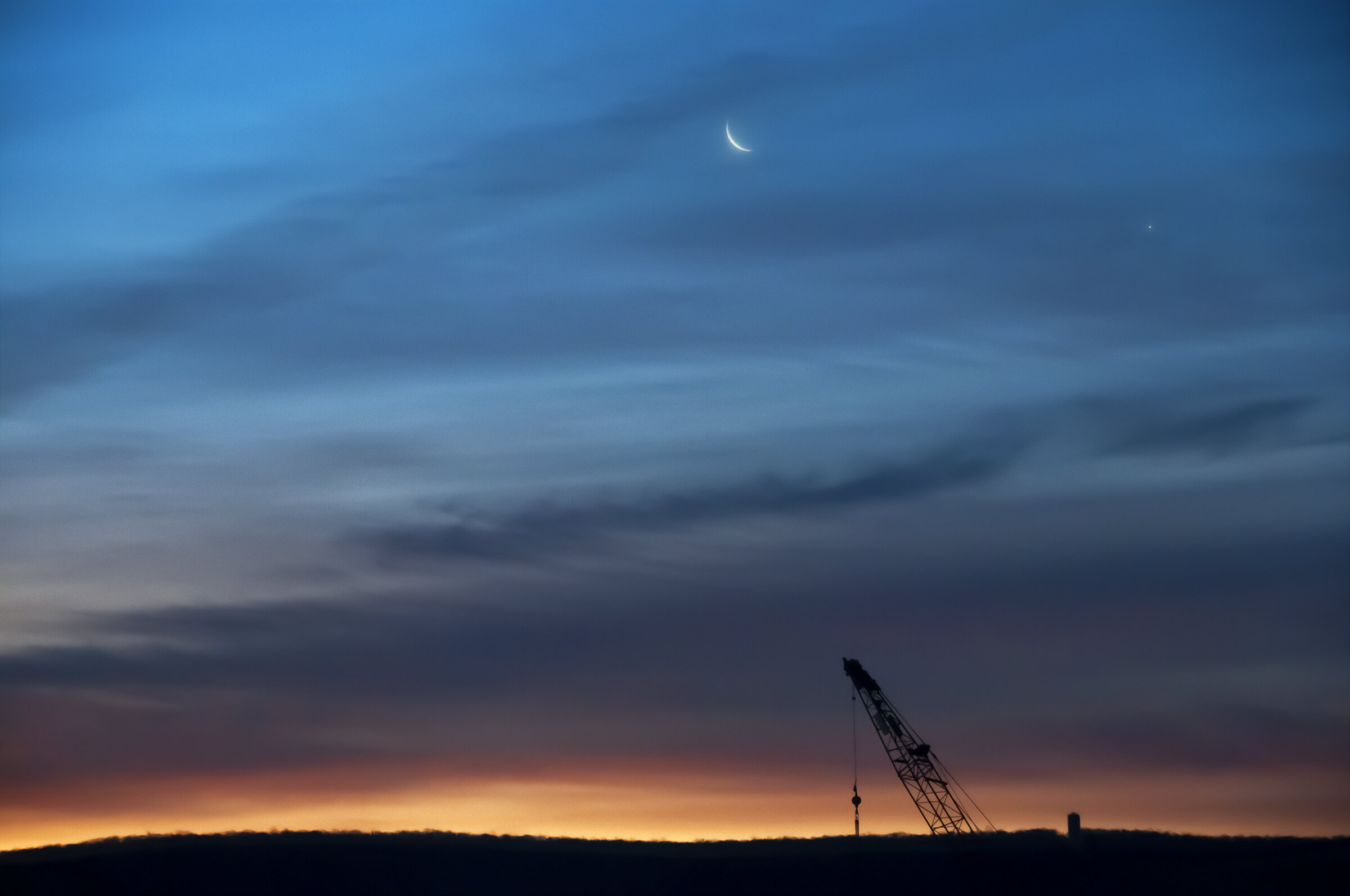 Moon, Venus, and a Crane