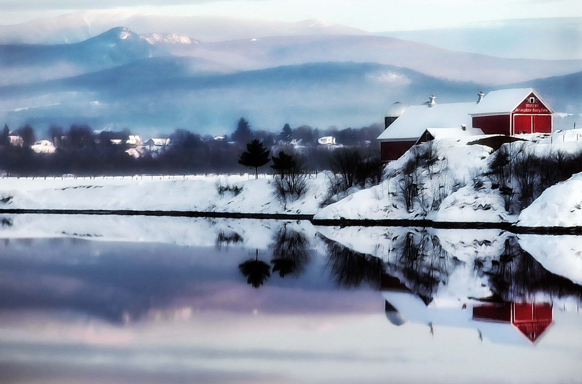 Red Barn & White Mountains