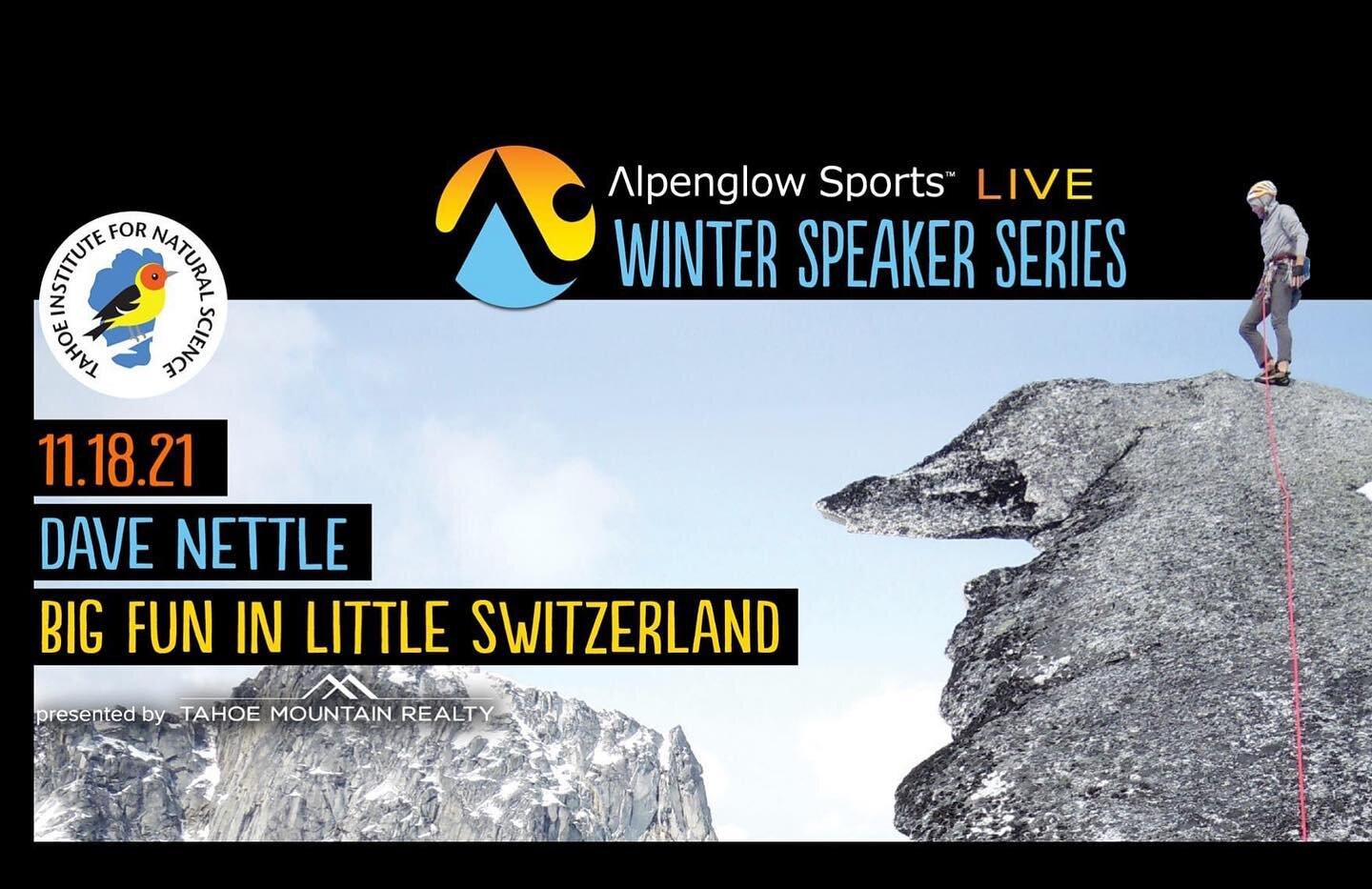 We love partnering with @alpenglowsports for events, so we are thrilled to be part of their Winter Speaker Series again this season!! Join us Thursday (11/18) for a FREE, inspiring talk by hometown hero, Dave Nettle.  There will be over $5K in giveaw