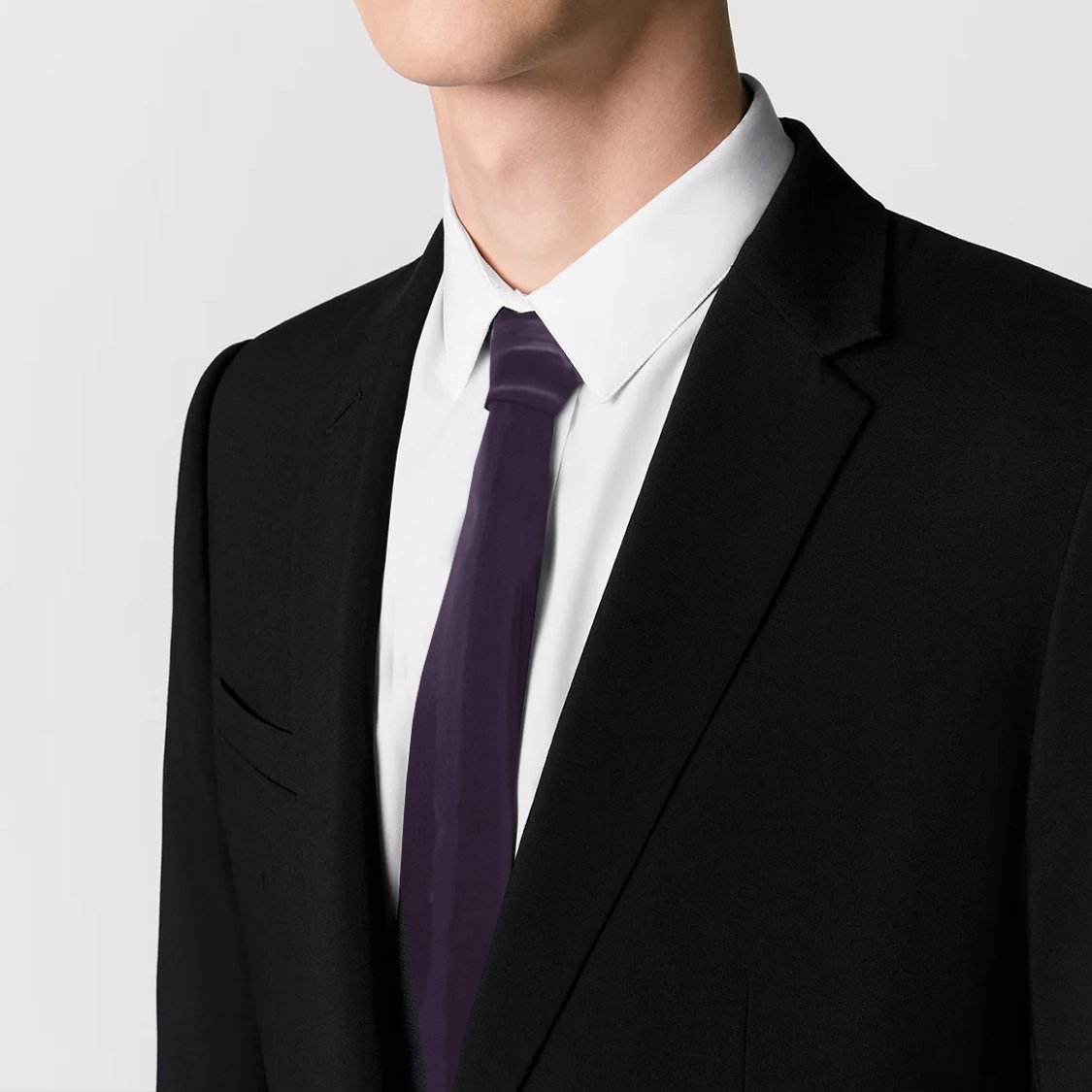 Fanyu Lin, WOOD Silk Tie in Plum, Model.jpg