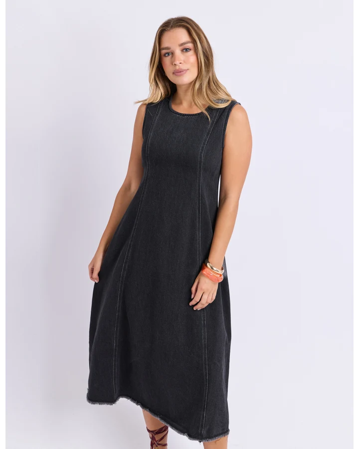 Foxwood Solene Denim Dress - Washed black