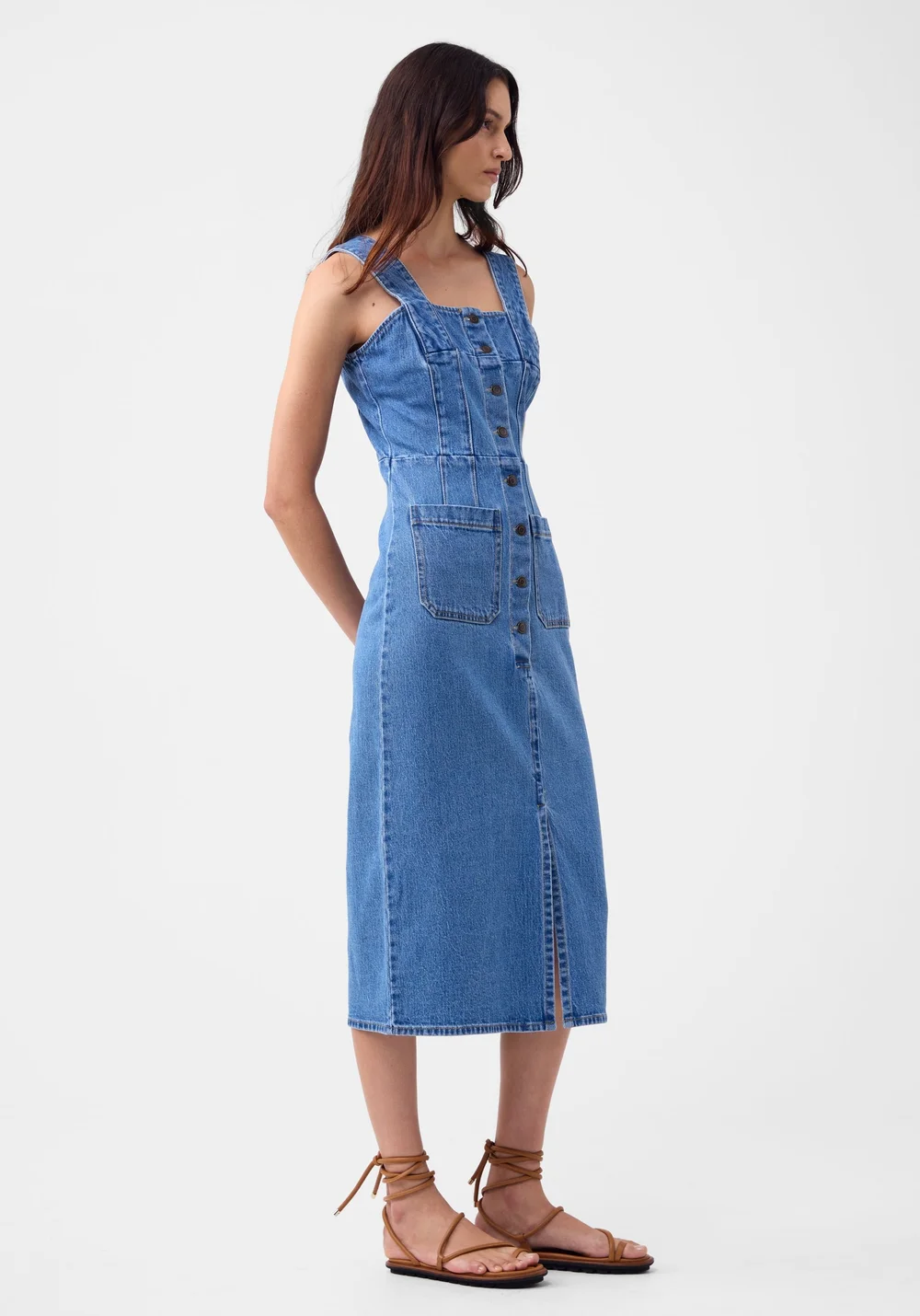 white christmas dresses Cross-Back Denim Flared Dress main image 0