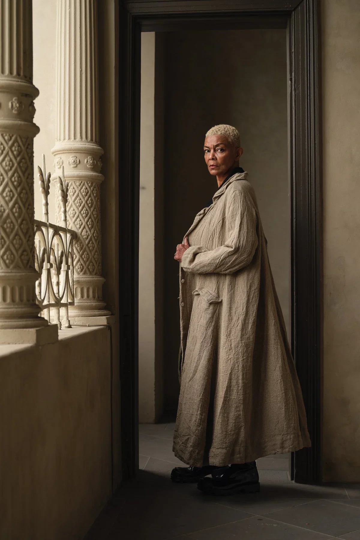 Meg by Design - Olivier Coat Raw Linen Natural Stripe