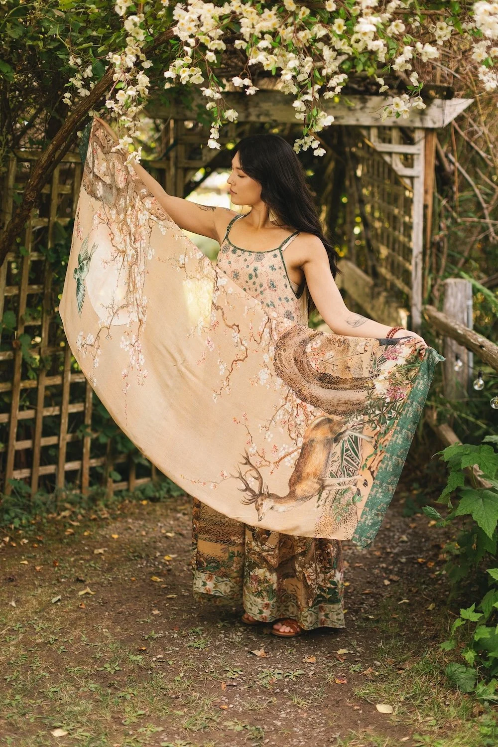 Fable-Scarf-with-plum-blossom-peach-tree-magpies-deer-birds-and-crane-Market-of-Stars.jpg